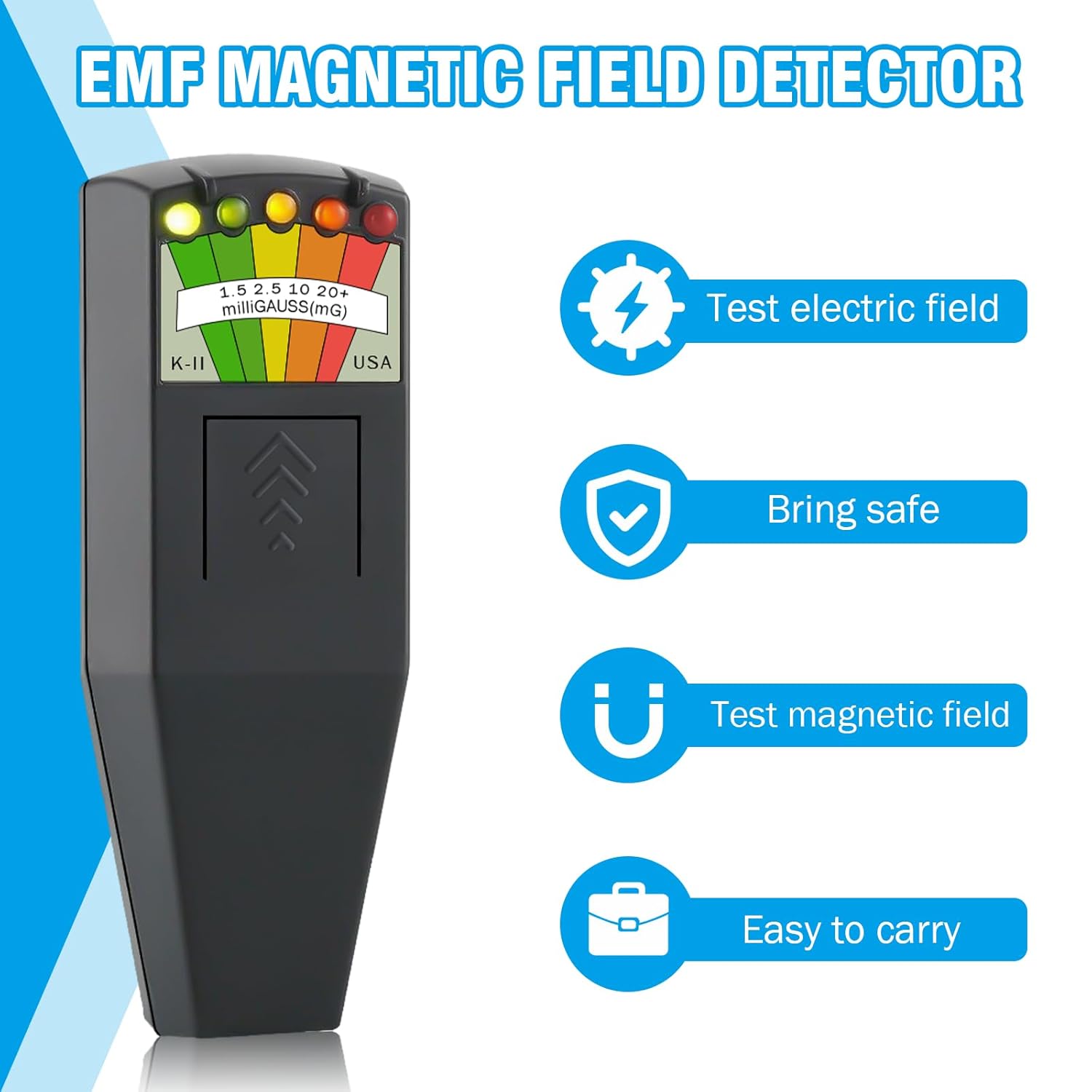 EMF Meter, Portable Electromagnetic Radiation Detector, 5 LED Ghost Hunting Detector, EMF Magnetic Field Monitor, for Office, Home, Ghost Hunting, 50Hz-20,000Hz