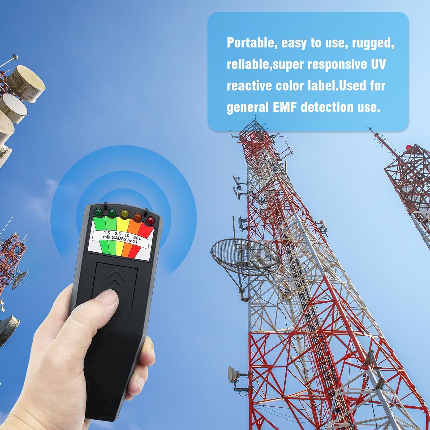 EMF Meter, Portable Electromagnetic Radiation Detector, 5 LED Ghost Hunting Detector, EMF Magnetic Field Monitor, for Office, Home, Ghost Hunting, 50Hz-20,000Hz