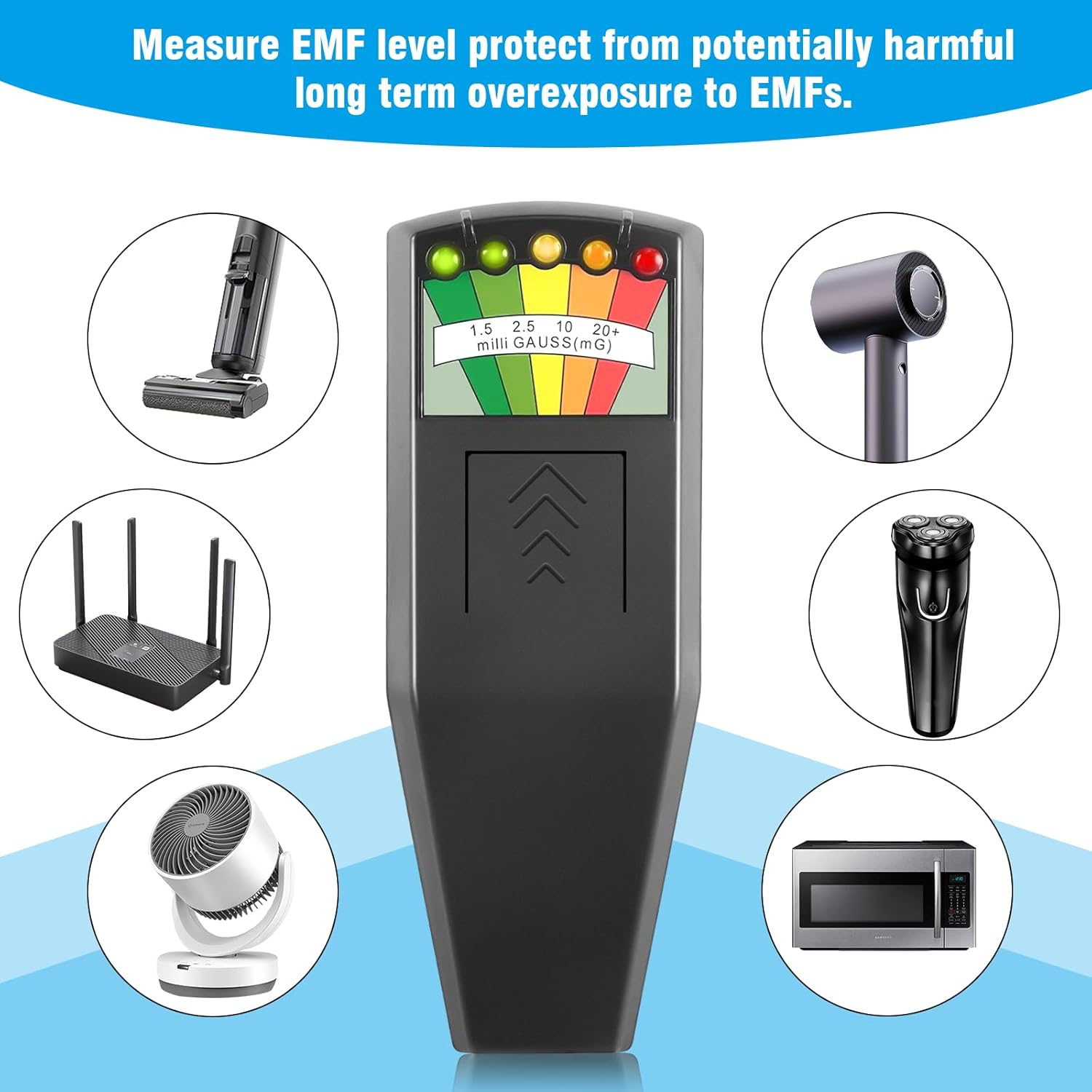 EMF Meter, Portable Electromagnetic Radiation Detector, 5 LED Ghost Hunting Detector, EMF Magnetic Field Monitor, for Office, Home, Ghost Hunting, 50Hz-20,000Hz