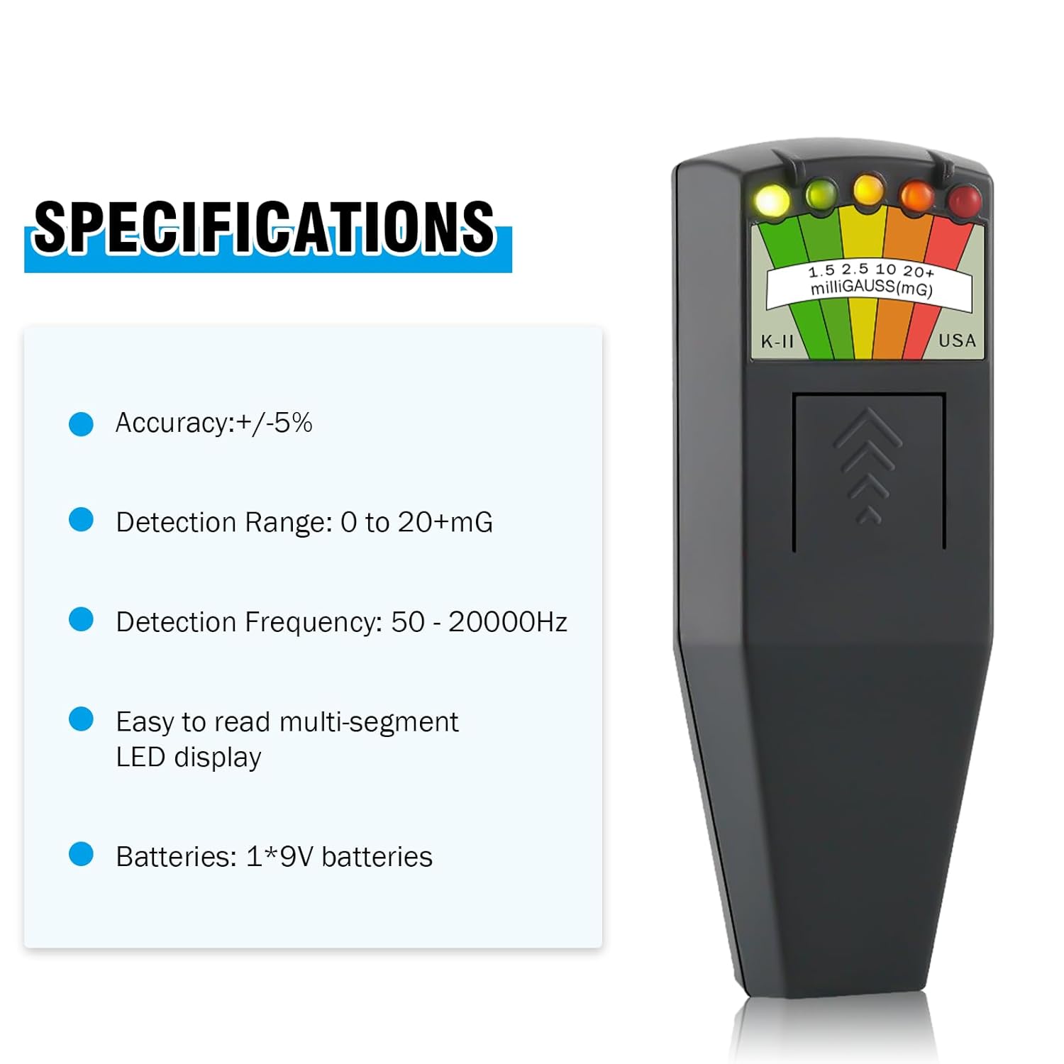 EMF Meter, Portable Electromagnetic Radiation Detector, 5 LED Ghost Hunting Detector, EMF Magnetic Field Monitor, for Office, Home, Ghost Hunting, 50Hz-20,000Hz