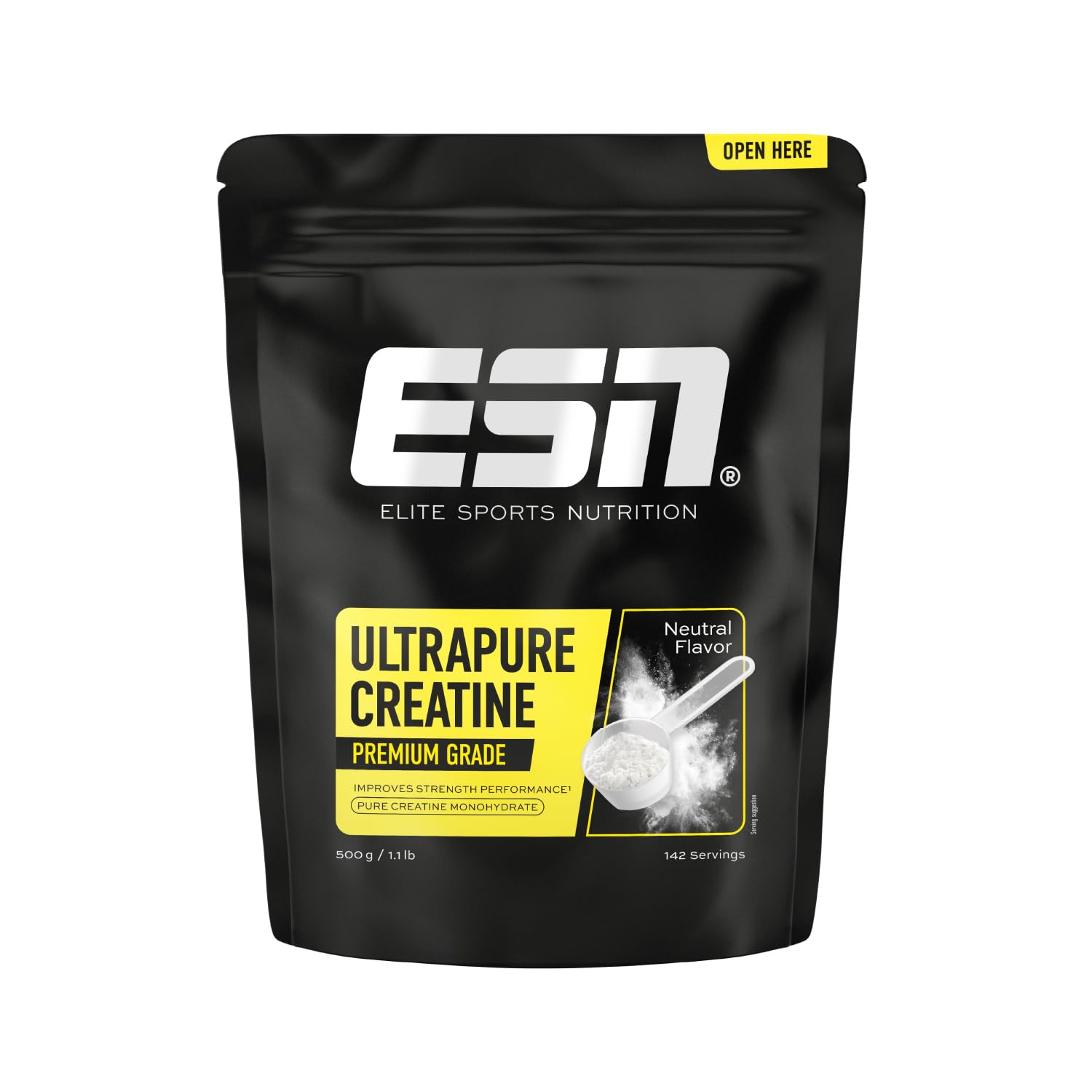 ESN Ultrapure Creatine Monohydrate in 100% Pure Powder, 500 g - 100% Vegan - Supplement for Training, Sports, Gym and Pre Workout