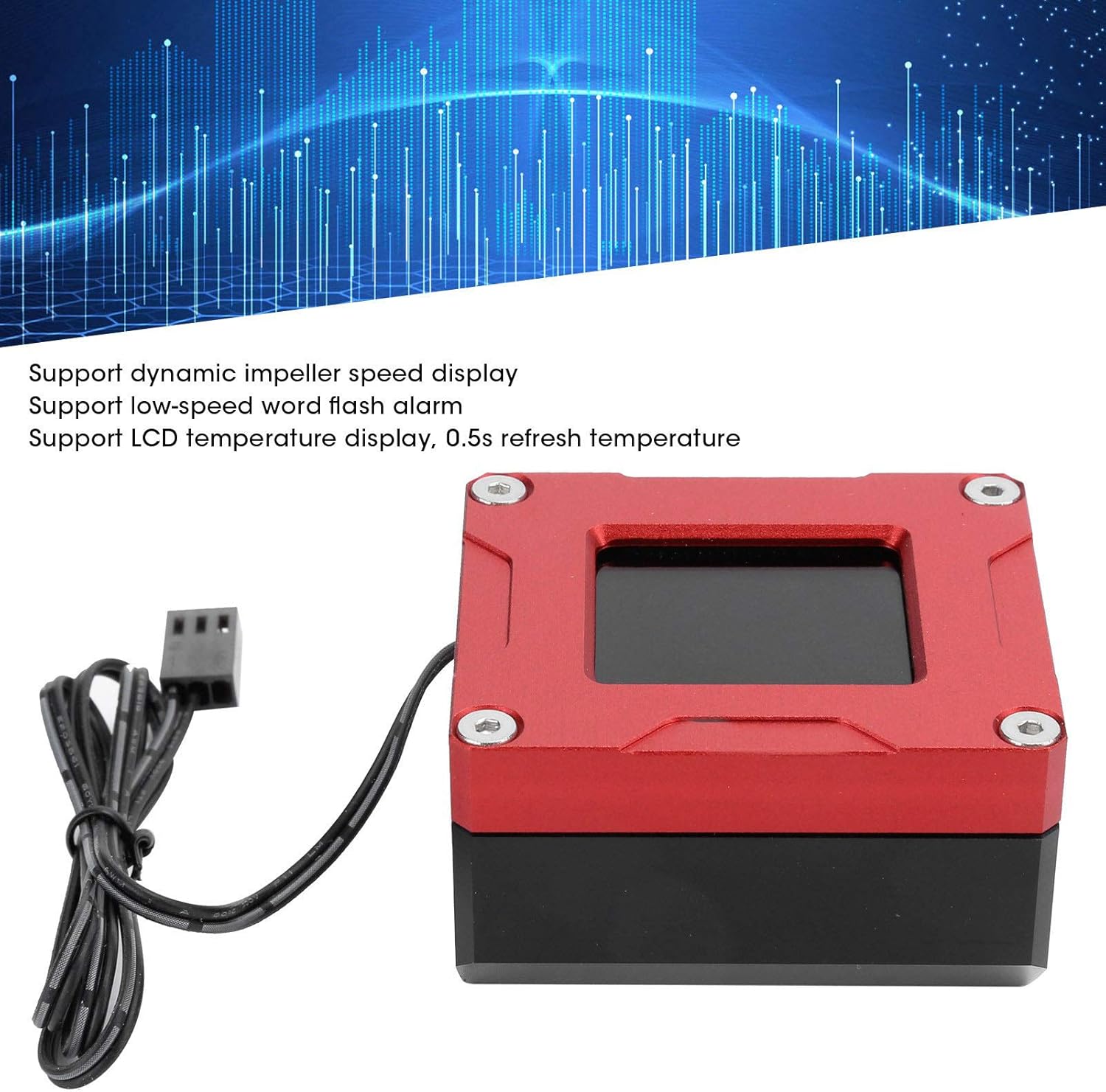 Fasient1 PC Water Cooling Thermometer, Digital Flow Meter Indicator Computer Water Cooling Thermometer, G1/4 Inch, Small 3 Pin Suitable for Kit