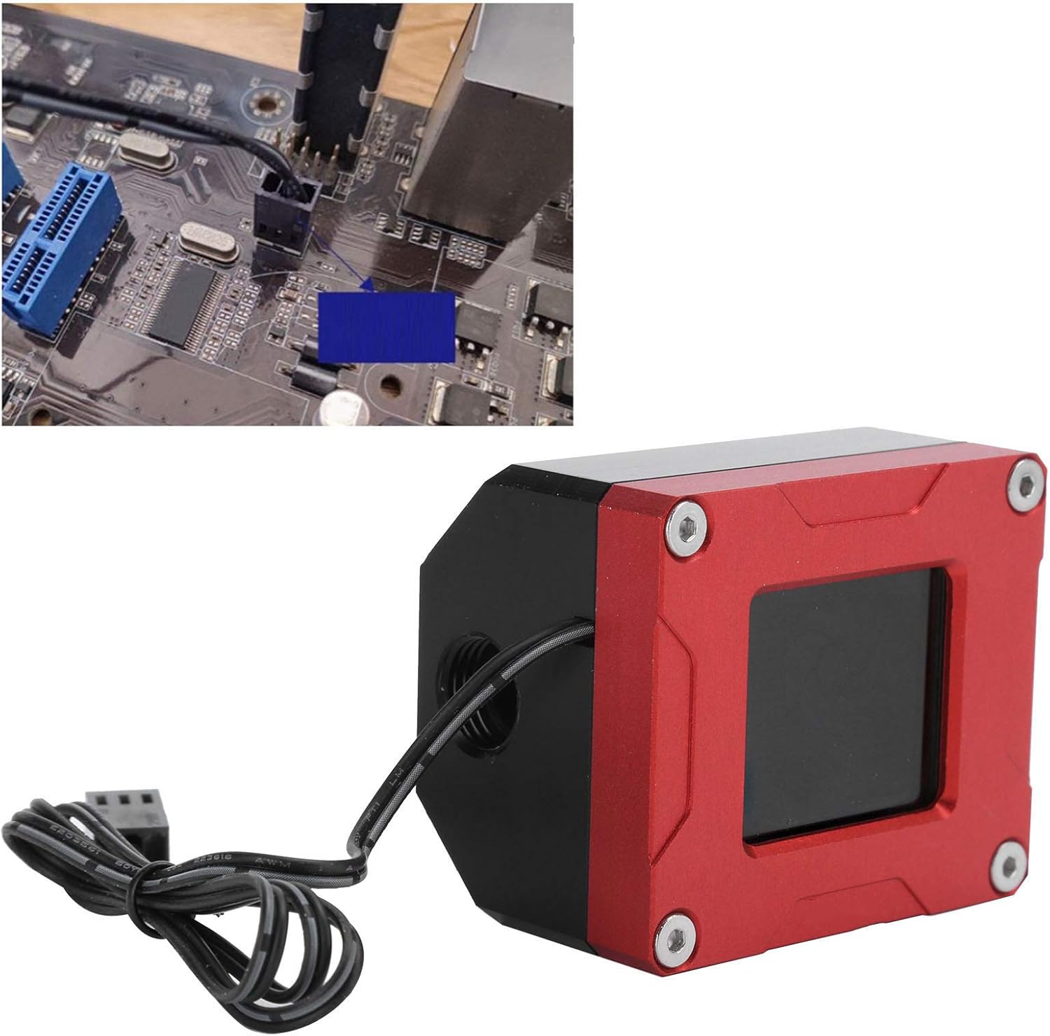 Fasient1 PC Water Cooling Thermometer, Digital Flow Meter Indicator Computer Water Cooling Thermometer, G1/4 Inch, Small 3 Pin Suitable for Kit