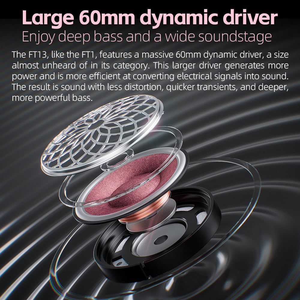 FiiO FT13 Audiophile Closed-Back Headphones, 60mm Large Dynamic Driver with W-Shaped Wool & Nano Wood Fiber Diaphragm, Premium Purpleheart Wood Design, Furukawa Copper Hybrid Cable(Purple) Purpleheart(Natural)