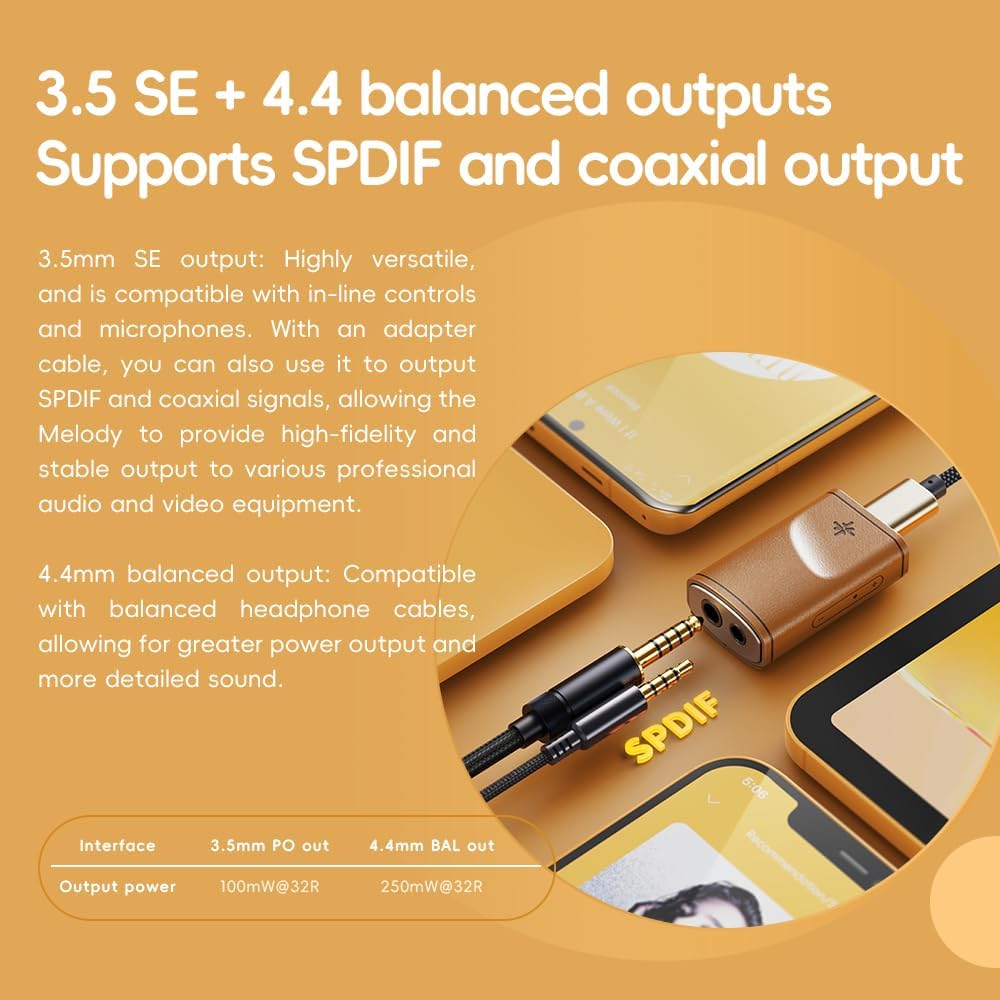 FiiO Snowsky Melody Portable DAC Headphone Amplifier with 4.4mm and 3.5mm Headphone Outputs, Support DSD256, 10-Band PEQ for Android/iOS/Mac/Windows (Macle) Maple