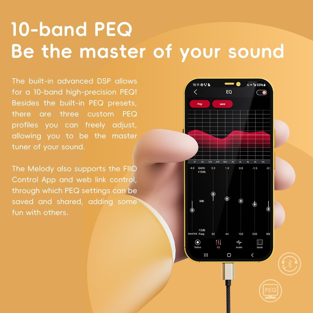 FiiO Snowsky Melody Portable DAC Headphone Amplifier with 4.4mm and 3.5mm Headphone Outputs, Support DSD256, 10-Band PEQ for Android/iOS/Mac/Windows (Macle) Maple