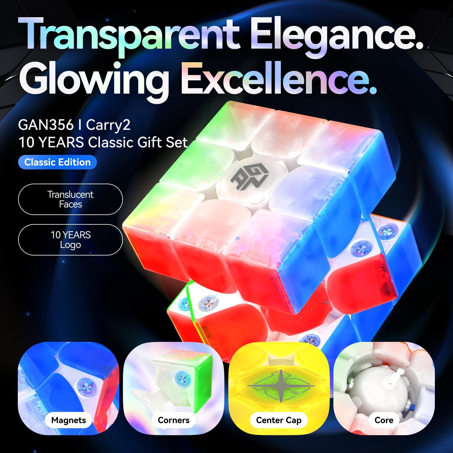 GAN 356iCarry2 3x3 Magnetic Smart Magic Cube, Smart SpeedCube with 700h of Autonomy and Real-Time Monitoring, Online Game Mode with APP
