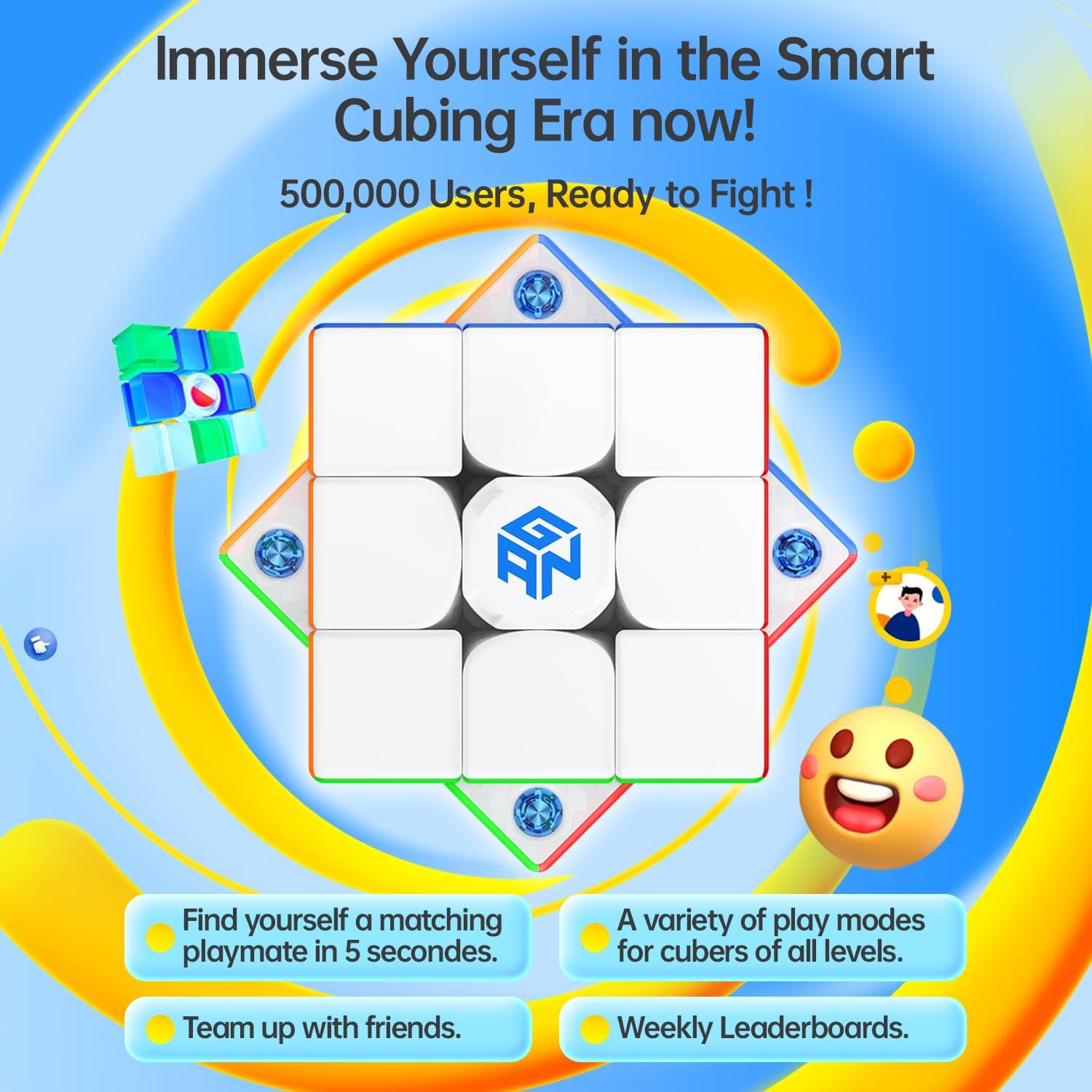 GAN 356iCarry2 3x3 Magnetic Smart Magic Cube, Smart SpeedCube with 700h of Autonomy and Real-Time Monitoring, Online Game Mode with APP