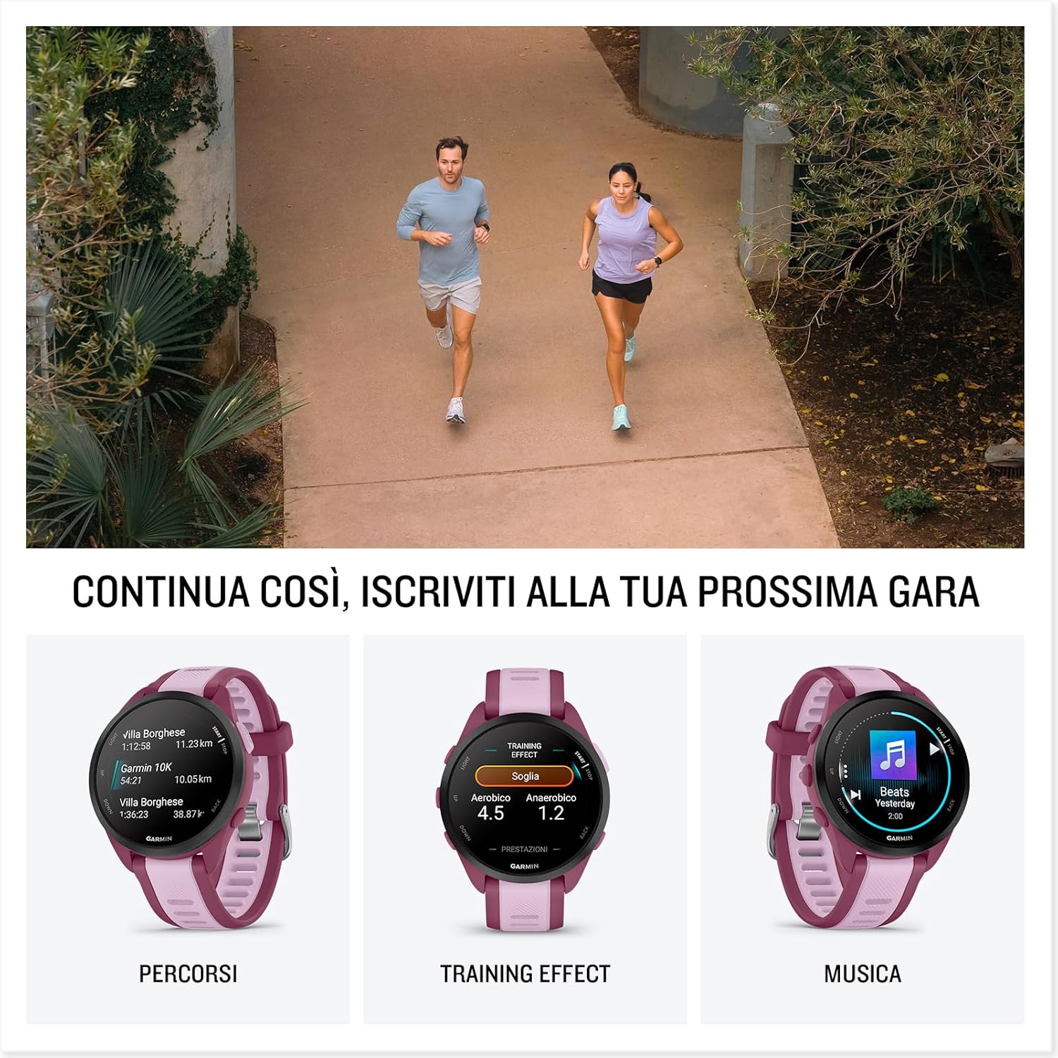 Garmin Forerunner 165, Running Smartwatch, 43mm, Music, Streaming App, GPS, Cardio, VO2max, Morning Report, HRV Status, Free 5K, 10K, 21K and Marathon Plans, Pay (Berry) Music Berry
