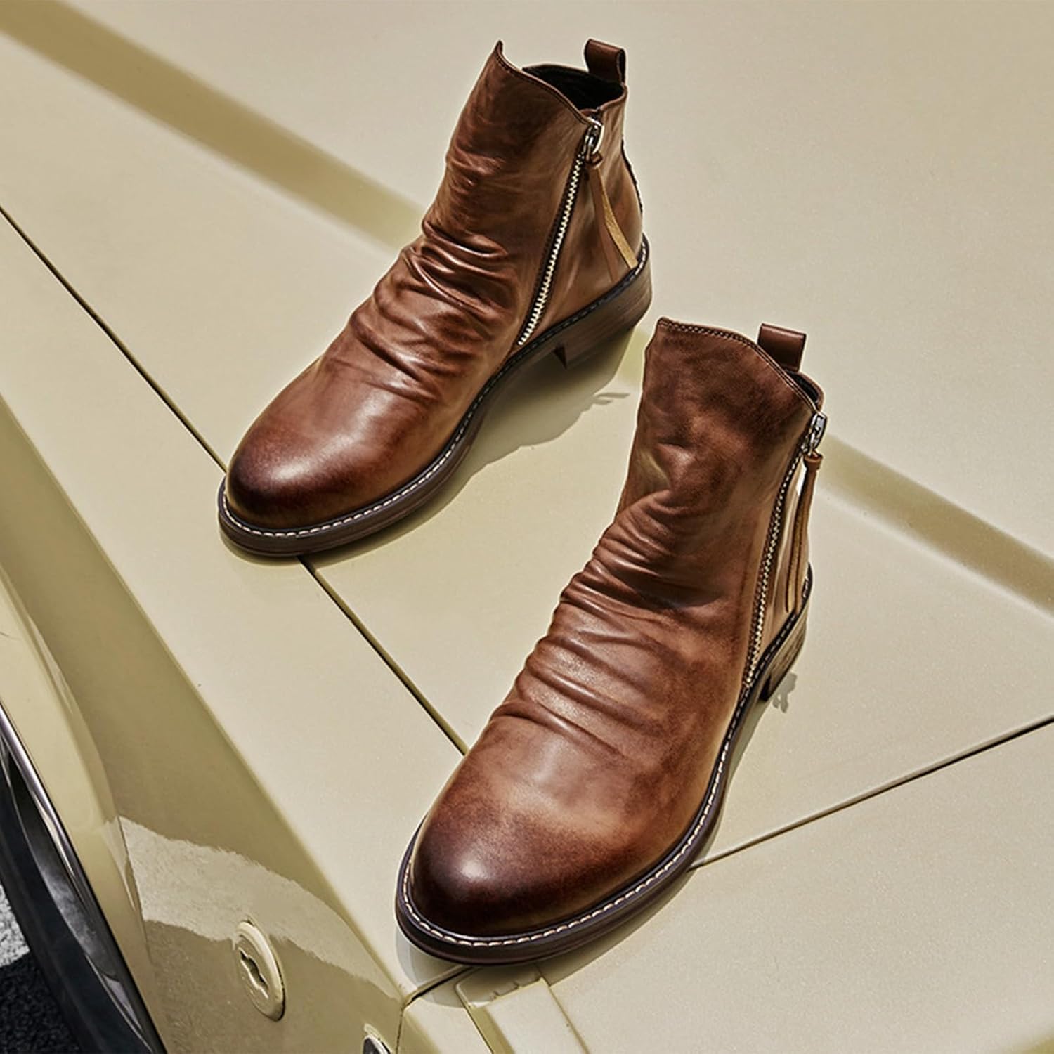 Generisch Men's Shoes High Top Elastic Sport Shoes Fashion Casual Shoes Mens Plus Size Ankle Boots Men's Shoes 10.5 43 EU Brown