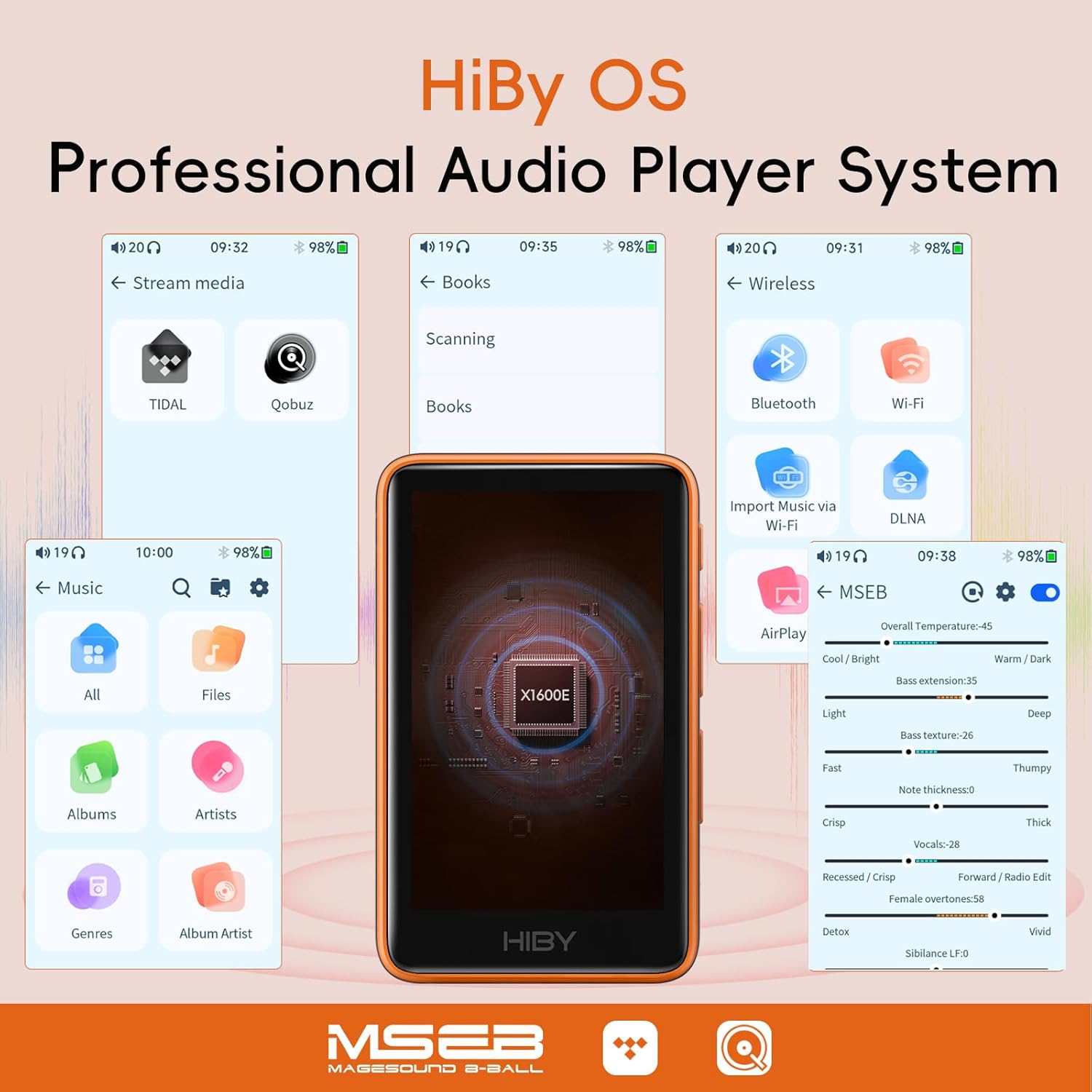 HiBy HiFi R1 MP3 Player with Bluetooth 5.1 Tidal Qobuz DSD 256 Native Lossless Music Player with Touchscreen/Hi-Res Audio Certified/MSEB Tuning/2TB Expanded Memory Standard Black