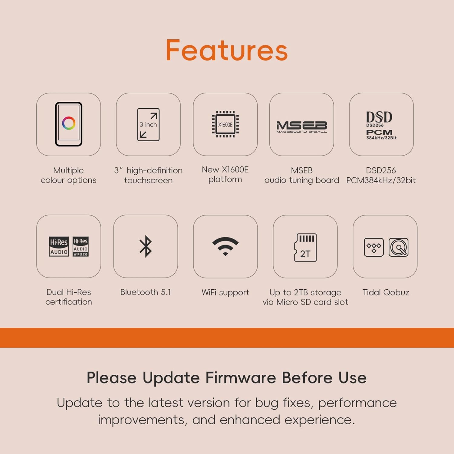 HiBy HiFi R1 MP3 Player with Bluetooth 5.1 Tidal Qobuz DSD 256 Native Lossless Music Player with Touchscreen/Hi-Res Audio Certified/MSEB Tuning/2TB Expanded Memory Standard Black