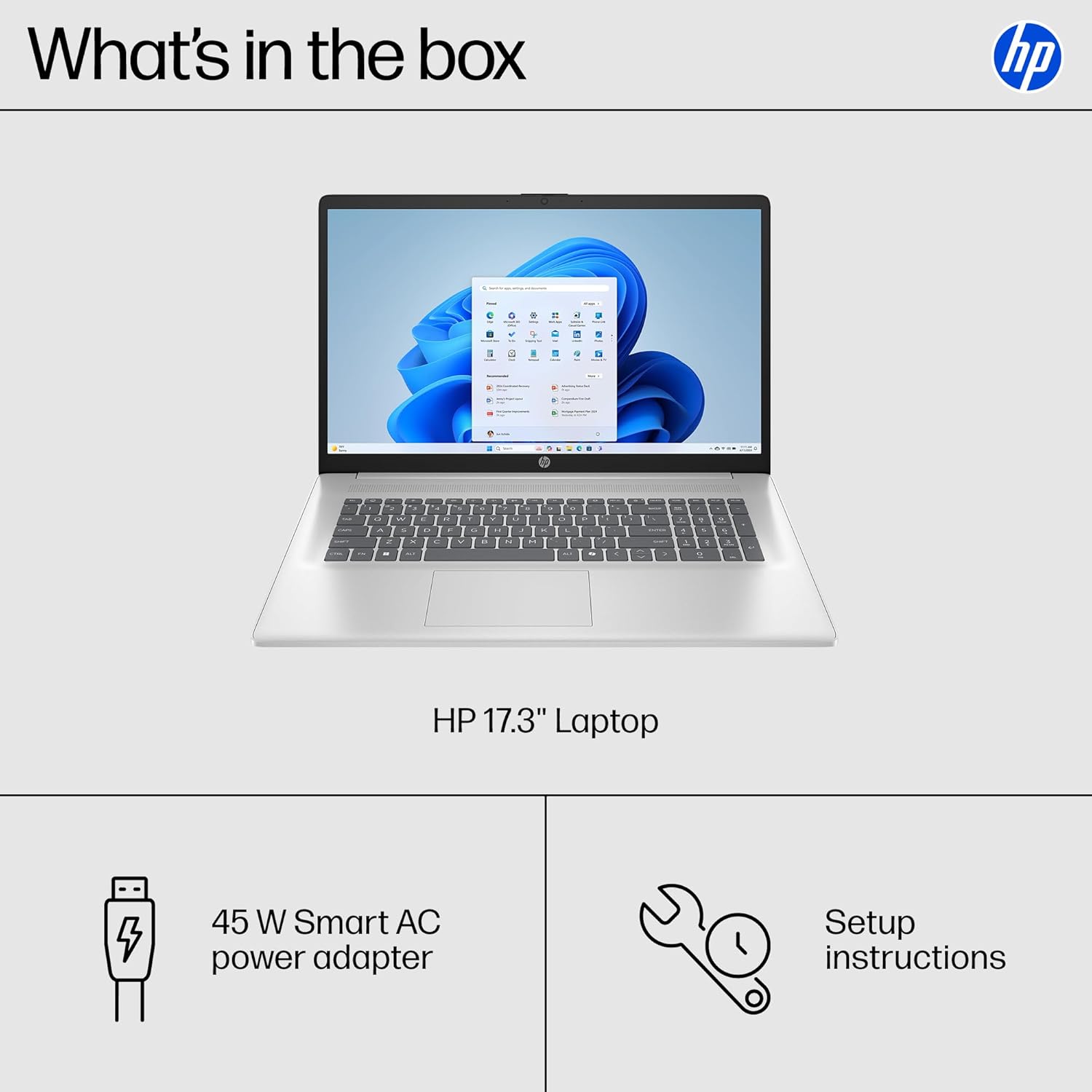 HP 17.3 inch Laptop, FHD Display, Intel Core i5-1334U, 16 GB RAM, 512 GB SSD, Intel Iris Xe Graphics, Windows 11 Home, Natural Silver, 17-cn3399nr Paint finish cover and base, sandblasted In-mould roll keyboard frame
