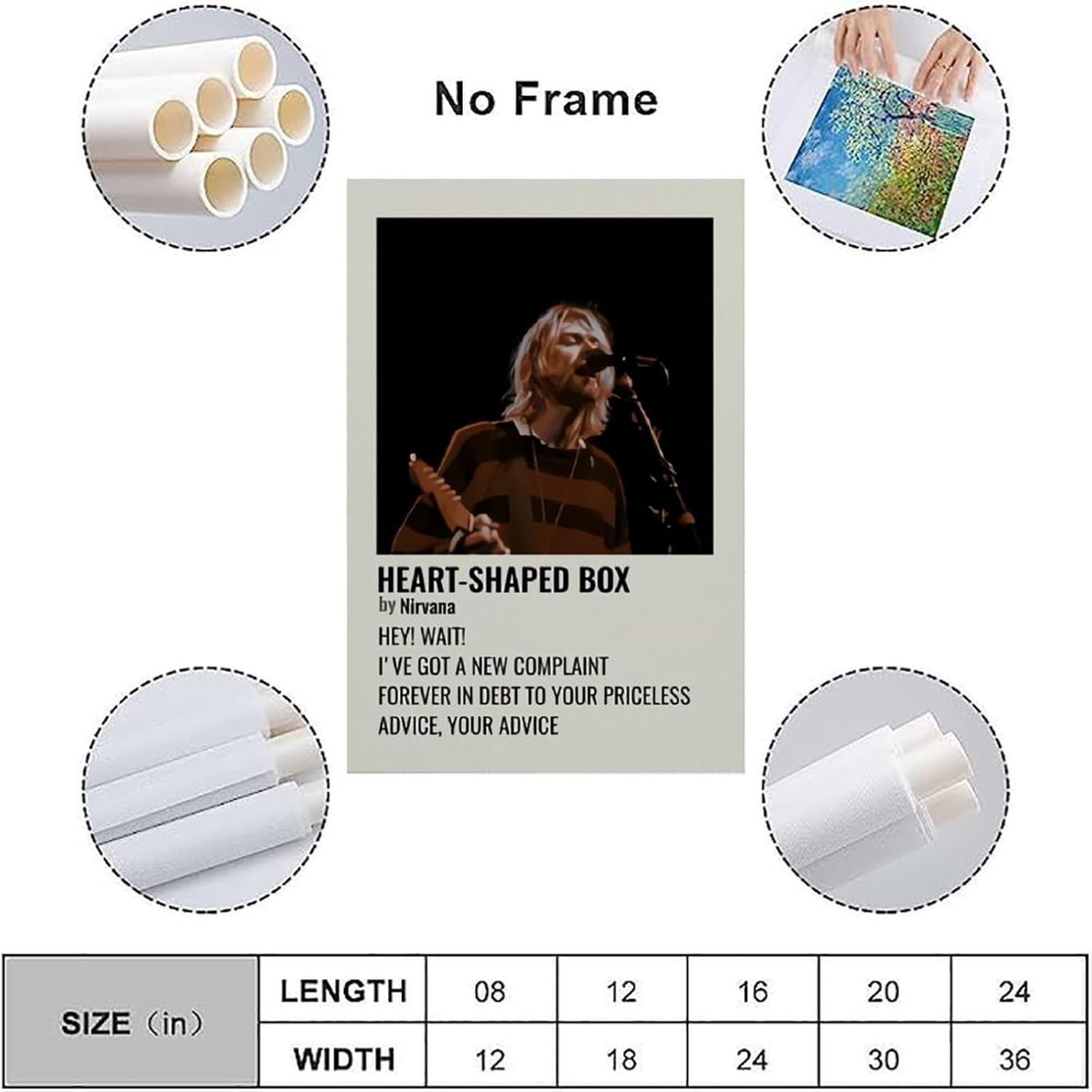 HRUERYWRBTT Kurt Cobain Aesthetic Poster Canvas Wall Art Vintage Decor for Living Room Bedroom 30x45cm No Frame Style 12x18inch(30x45cm) Unframe Style