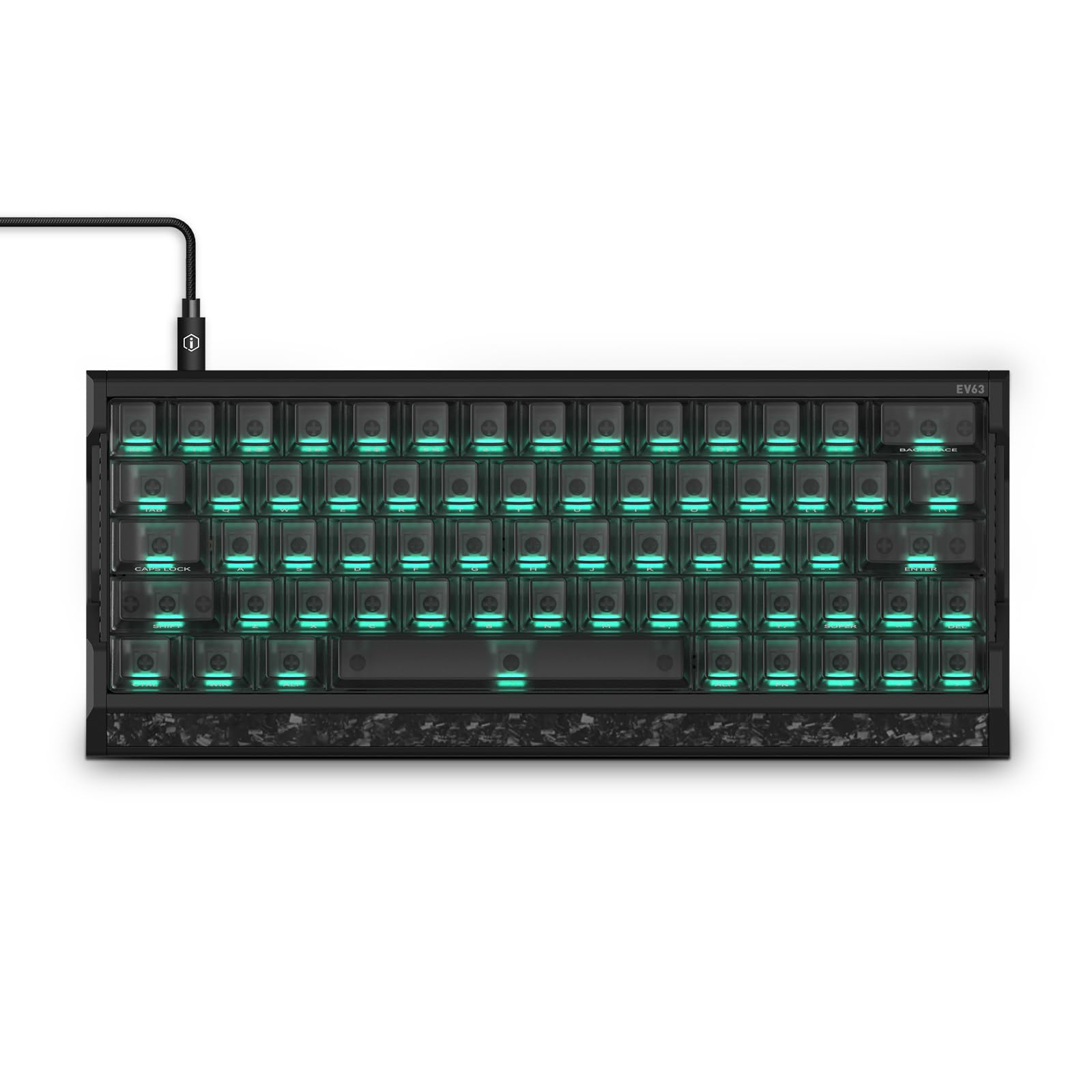 IQUNIX EV63 Hall Effect Magnetic Gaming Keyboard 60% | 0.01mm Rapid Trigger, Adjustable Actuation, 0.125ms Latency, Hot-Swap, SOCD, RGB, Aluminum with Forged Carbon (Dark Side)