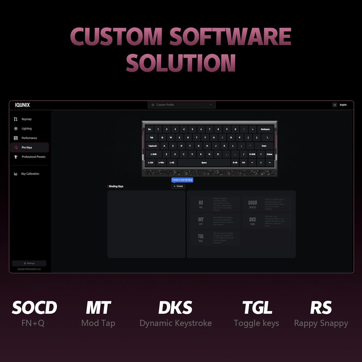 IQUNIX EV63 Hall Effect Magnetic Gaming Keyboard 60% | 0.01mm Rapid Trigger, Adjustable Actuation, 0.125ms Latency, Hot-Swap, SOCD, RGB, Aluminum with Forged Carbon (Dark Side)