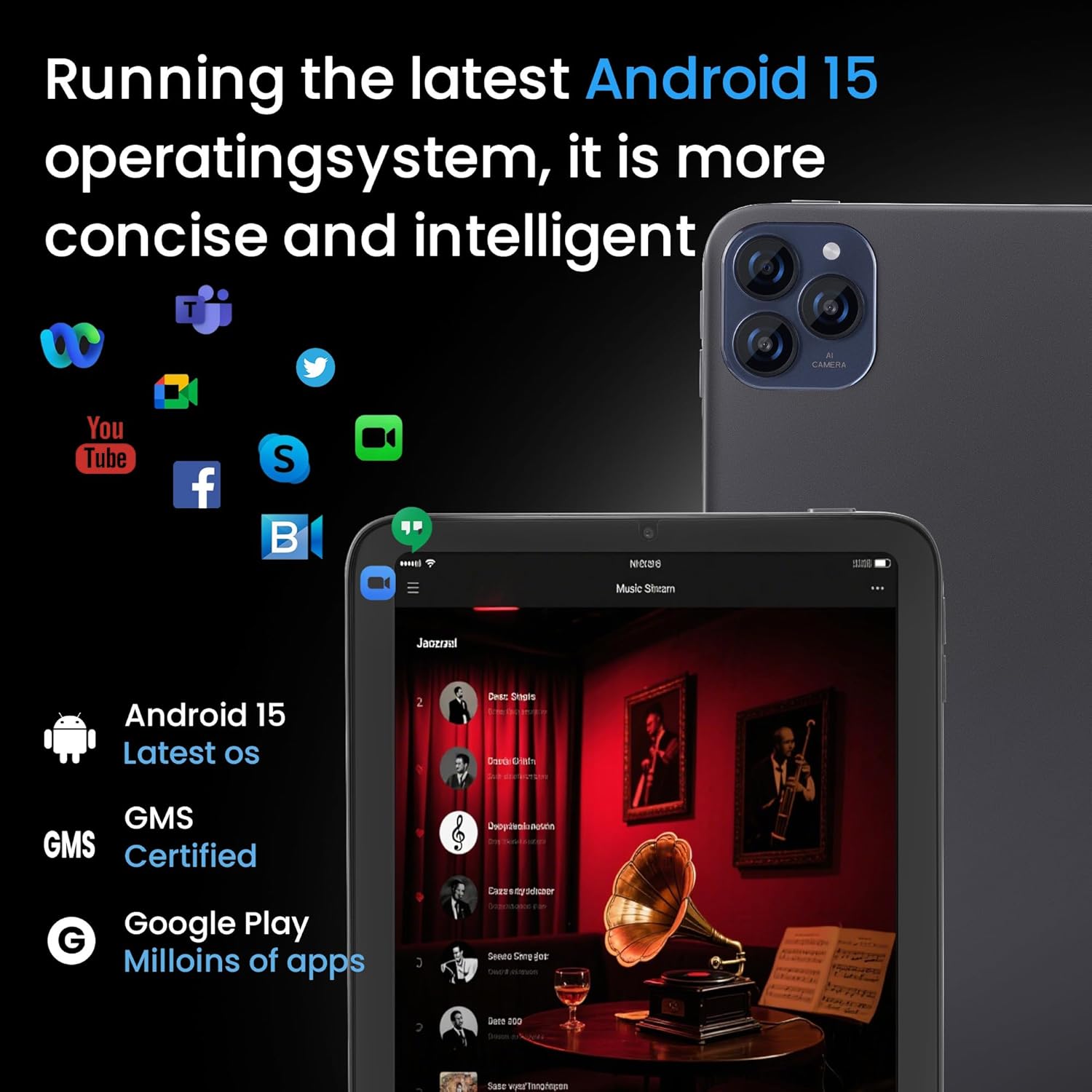 Keoaxll 10.1" Tablet, Android 15, In-Cell Display, 20 GB (8+12) RAM, 256 GB ROM, 1280x800, 6000 mAh battery, Bluetooth, dual camera, GMS, WiFi