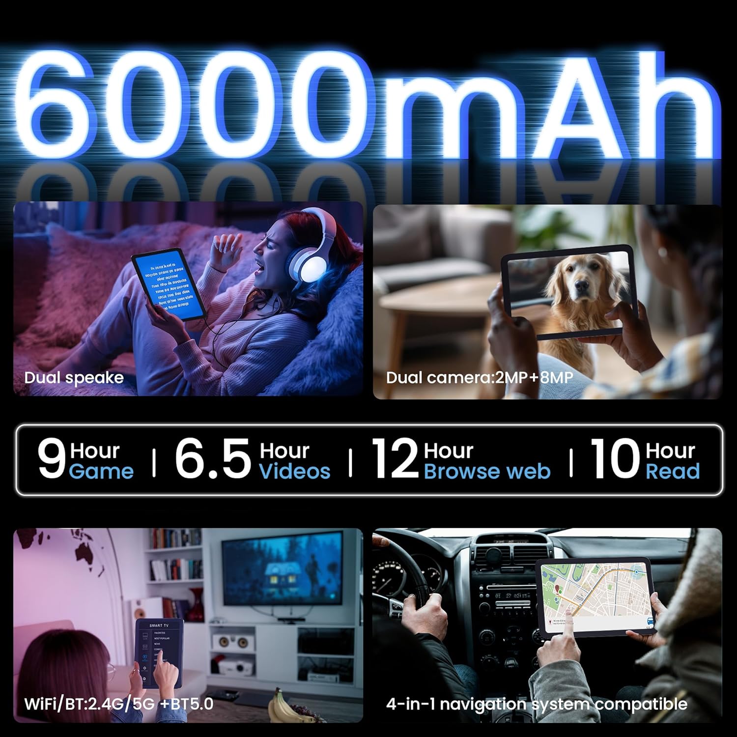 Keoaxll 10.1" Tablet, Android 15, In-Cell Display, 20 GB (8+12) RAM, 256 GB ROM, 1280x800, 6000 mAh battery, Bluetooth, dual camera, GMS, WiFi