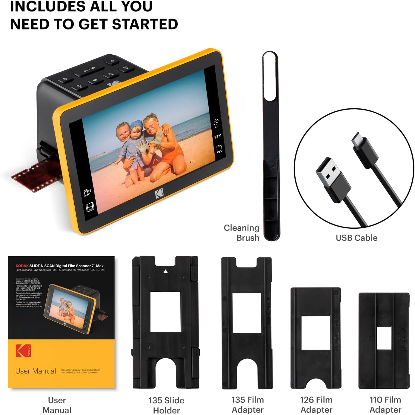KODAK Slide N Scan Digital Film Scanner Max 7" - Large 7" LCD Screen Converts Color Negatives to 22MP HD n&b JPEG RODFS70