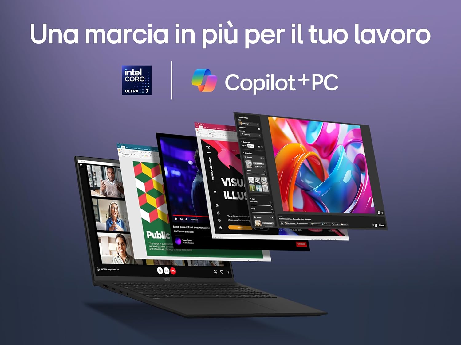 LG gram AI 17Z90TL Copilot+ PC, Notebook 17" 2.5K, Intel Core Ultra 7 (Series 2) 256V, 16GB RAM, 512GB SSD, AI PC, Ultralight only 1.4 kg, 77Wh Battery, Windows 11 Home, Italian keyboard, Black 17" Copilot+ PC Intel Core Ultra 7 (Series 2) 16GB, 512GB