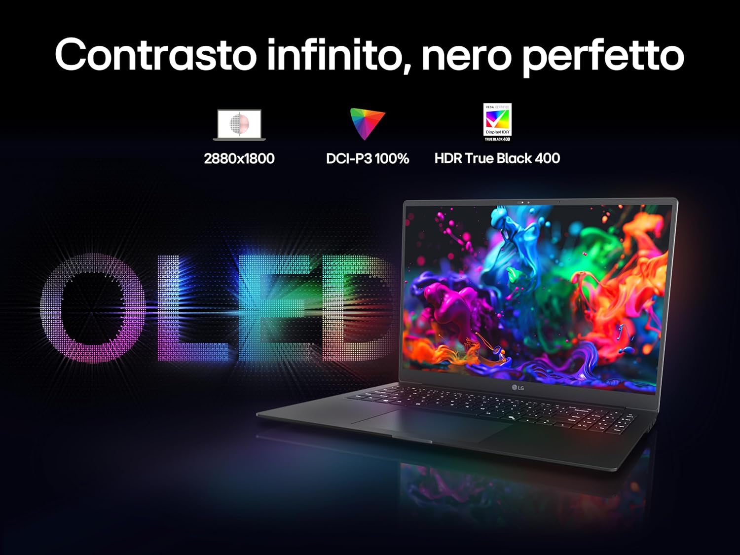 LG gram Pro 16Z90TP, Notebook 16" OLED 2880x1800, Intel Core Ultra 7 (Series 2) 255H, 16GB RAM, 1TB SSD, Ultralight only 1.2 kg, 77Wh battery, Windows 11 Home, Italian keyboard, Copilot key, Black Intel Core Ultra7 (Series 2) 255h 16GB DDR4, 1TB SSD gram Pro Black