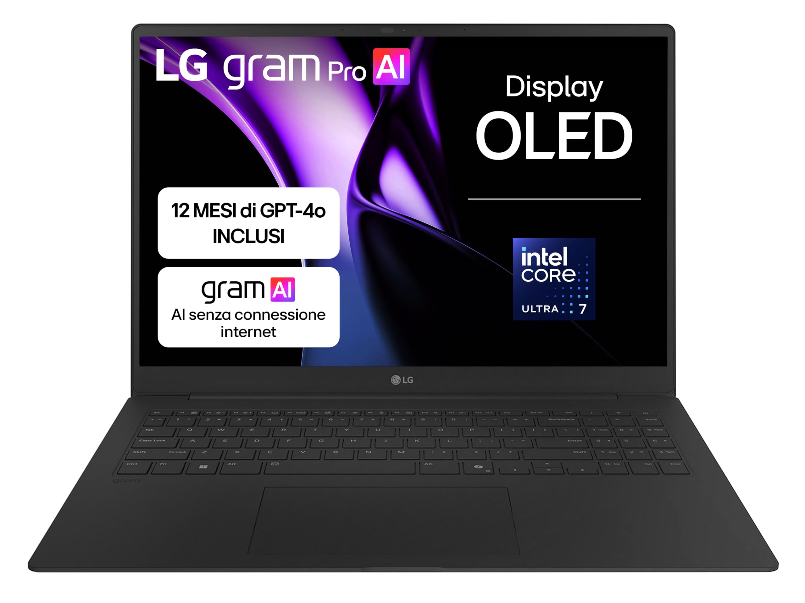 LG gram Pro 16Z90TP, Notebook 16" OLED 2880x1800, Intel Core Ultra 7 (Series 2) 255H, 16GB RAM, 1TB SSD, Ultralight only 1.2 kg, 77Wh battery, Windows 11 Home, Italian keyboard, Copilot key, Black Intel Core Ultra7 (Series 2) 255h 16GB DDR4, 1TB SSD gram Pro Black