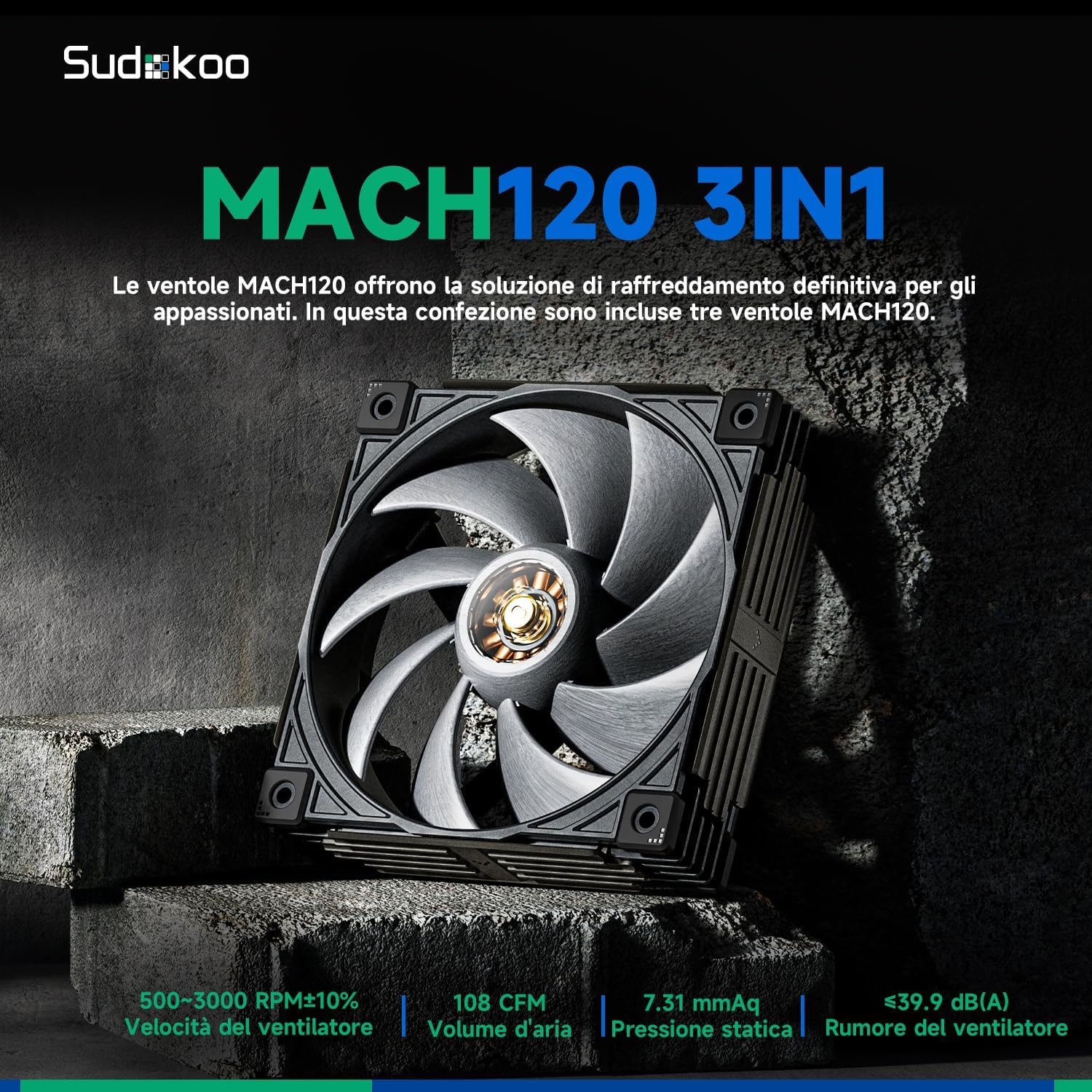 MACH120 3IN1 120mm PC Fans: Silent Cooling Fan PWM & 500-2200 RPM - Case Fan Heatsink with LCP and FOC Motor & Dynamic Balance Correction, 6 Years Warranty MACH 120 3IN1(120mm)