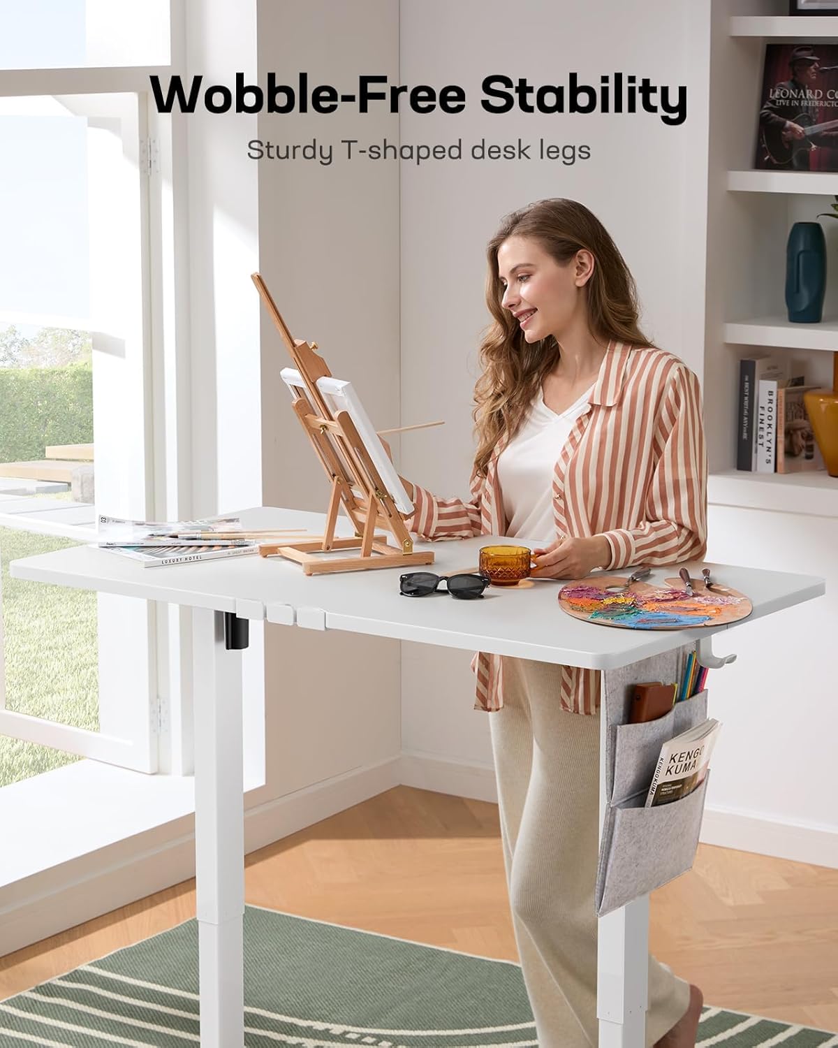 Marsail 55x28 Electric Standing Desk - Adjustable Height Computer Desk with Memory Presets, Storage Bag & Cable Management for Home Office & Gaming Workstations White 55x28"