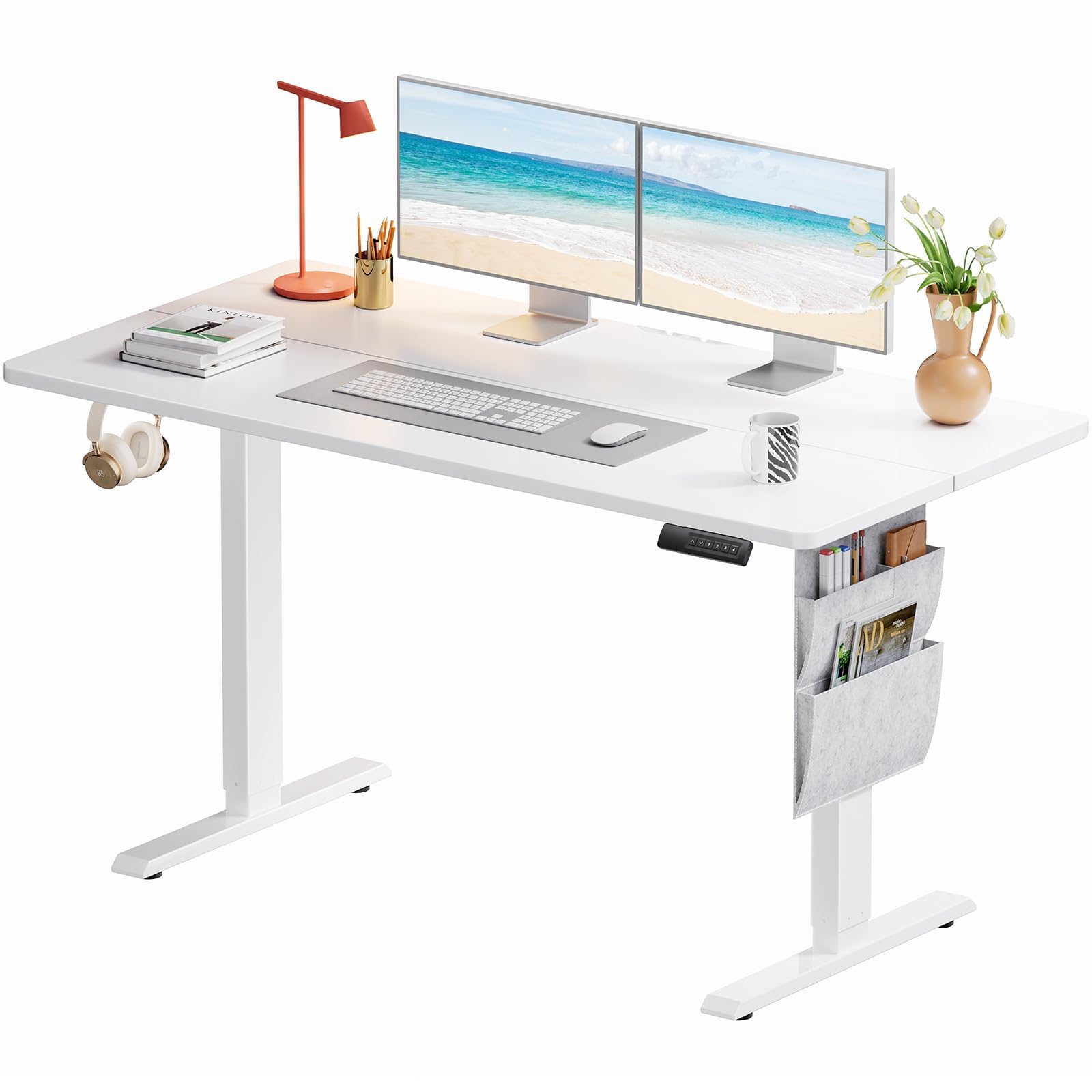 Marsail 55x28 Electric Standing Desk - Adjustable Height Computer Desk with Memory Presets, Storage Bag & Cable Management for Home Office & Gaming Workstations White 55x28"