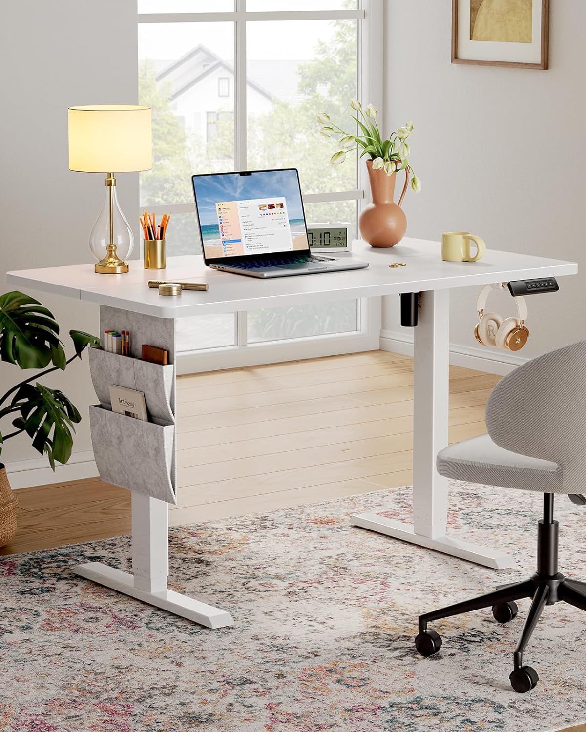 Marsail 55x28 Electric Standing Desk - Adjustable Height Computer Desk with Memory Presets, Storage Bag & Cable Management for Home Office & Gaming Workstations White 55x28"