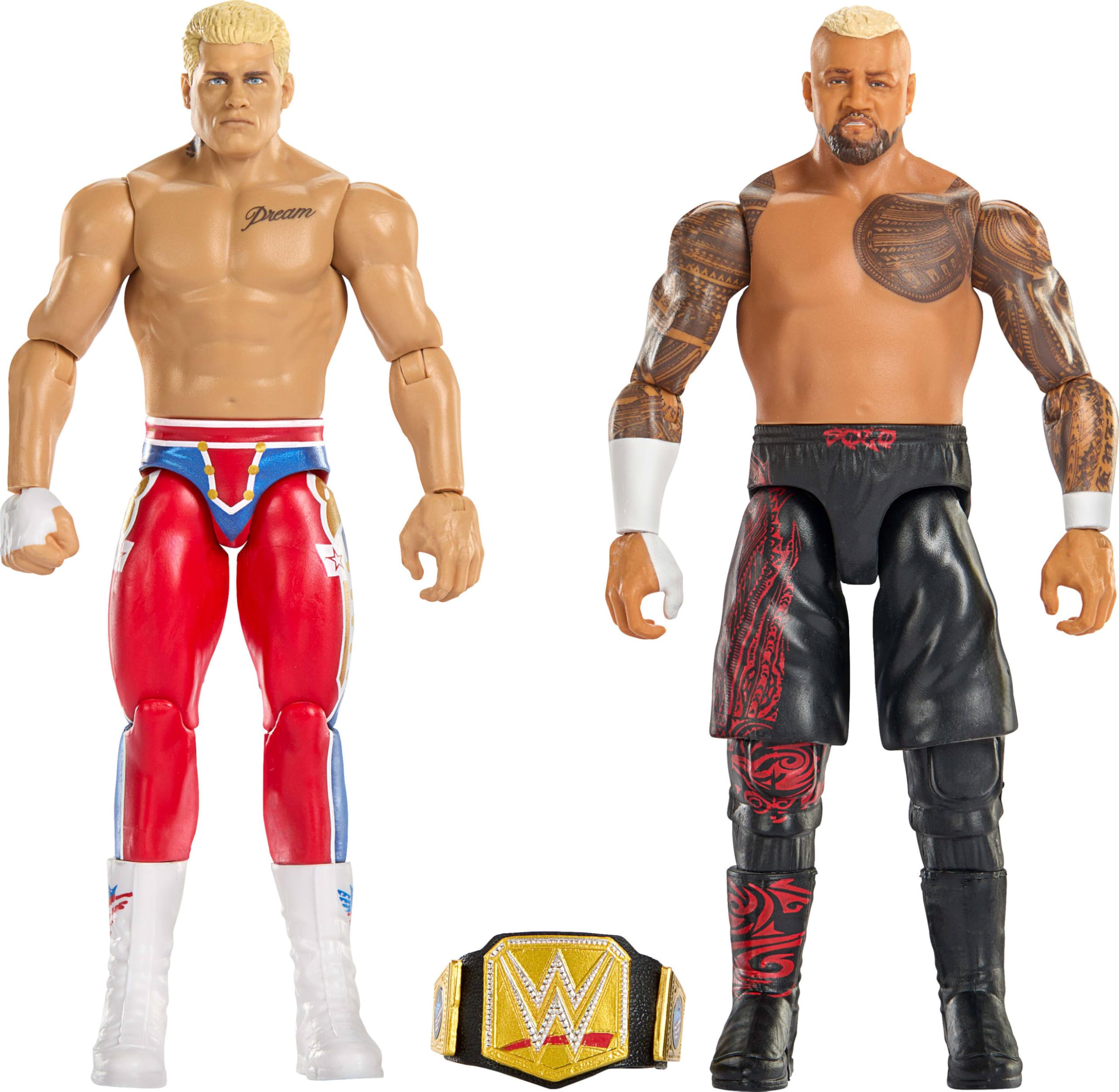 Mattel WWE Main Event - The American Nightmare Cody Rhodes vs Solo Sikoa Series 24, collectible Showdown set with 2 articulated figures and accessories included, 6+ years, JHJ54