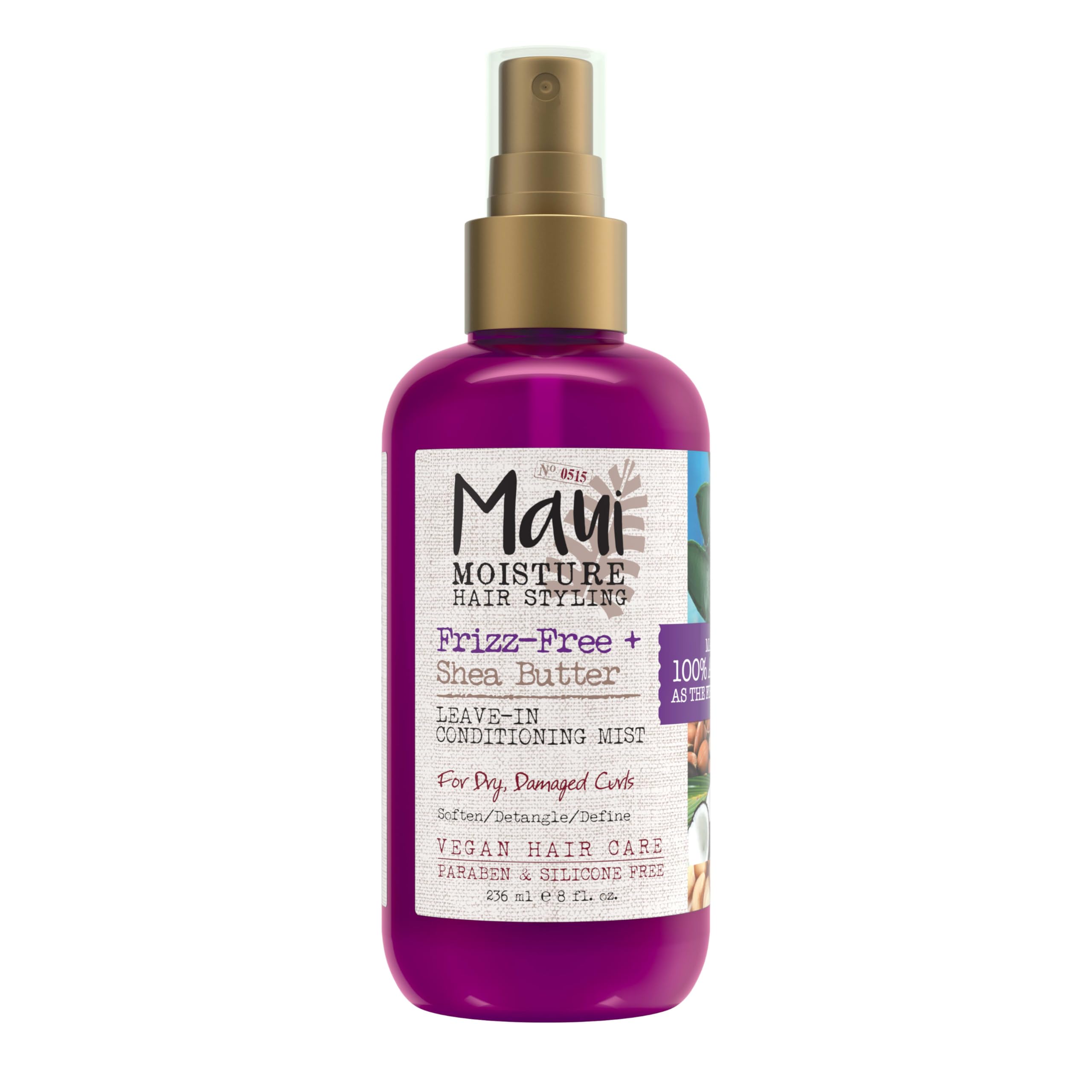 Maui Moisture Frizz-Free + Shea Butter Leave-in Conditioning Mist, Curly Hair Styling Spray to Soften, Detangle, & Define Dry, Damaged Curls & Waves, No Parabens or Silicone, 8 fl. oz