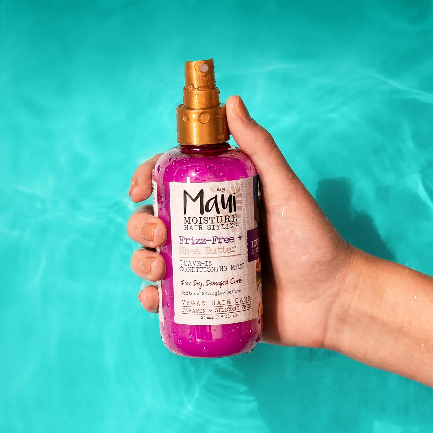 Maui Moisture Frizz-Free + Shea Butter Leave-in Conditioning Mist, Curly Hair Styling Spray to Soften, Detangle, & Define Dry, Damaged Curls & Waves, No Parabens or Silicone, 8 fl. oz