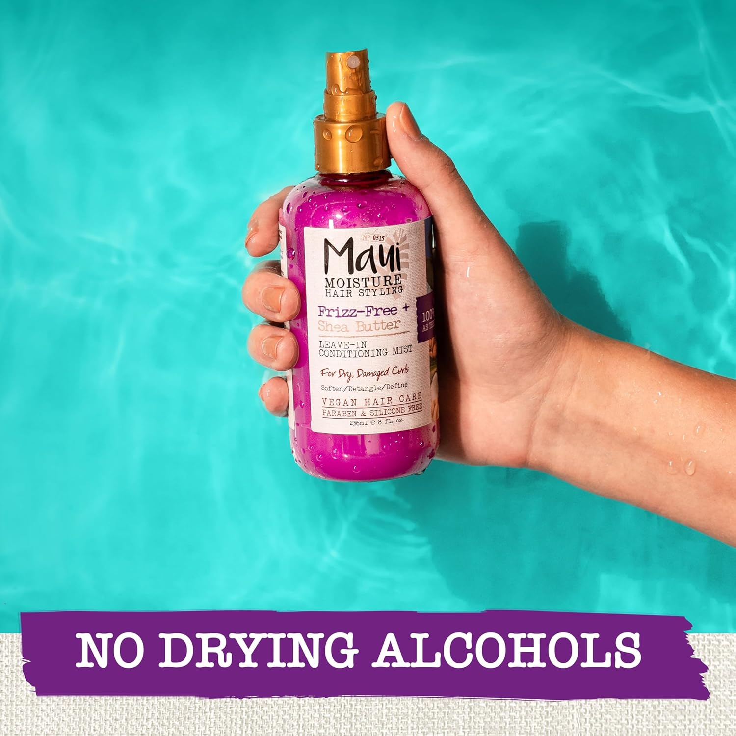 Maui Moisture Frizz-Free + Shea Butter Leave-in Conditioning Mist, Curly Hair Styling Spray to Soften, Detangle, & Define Dry, Damaged Curls & Waves, No Parabens or Silicone, 8 fl. oz