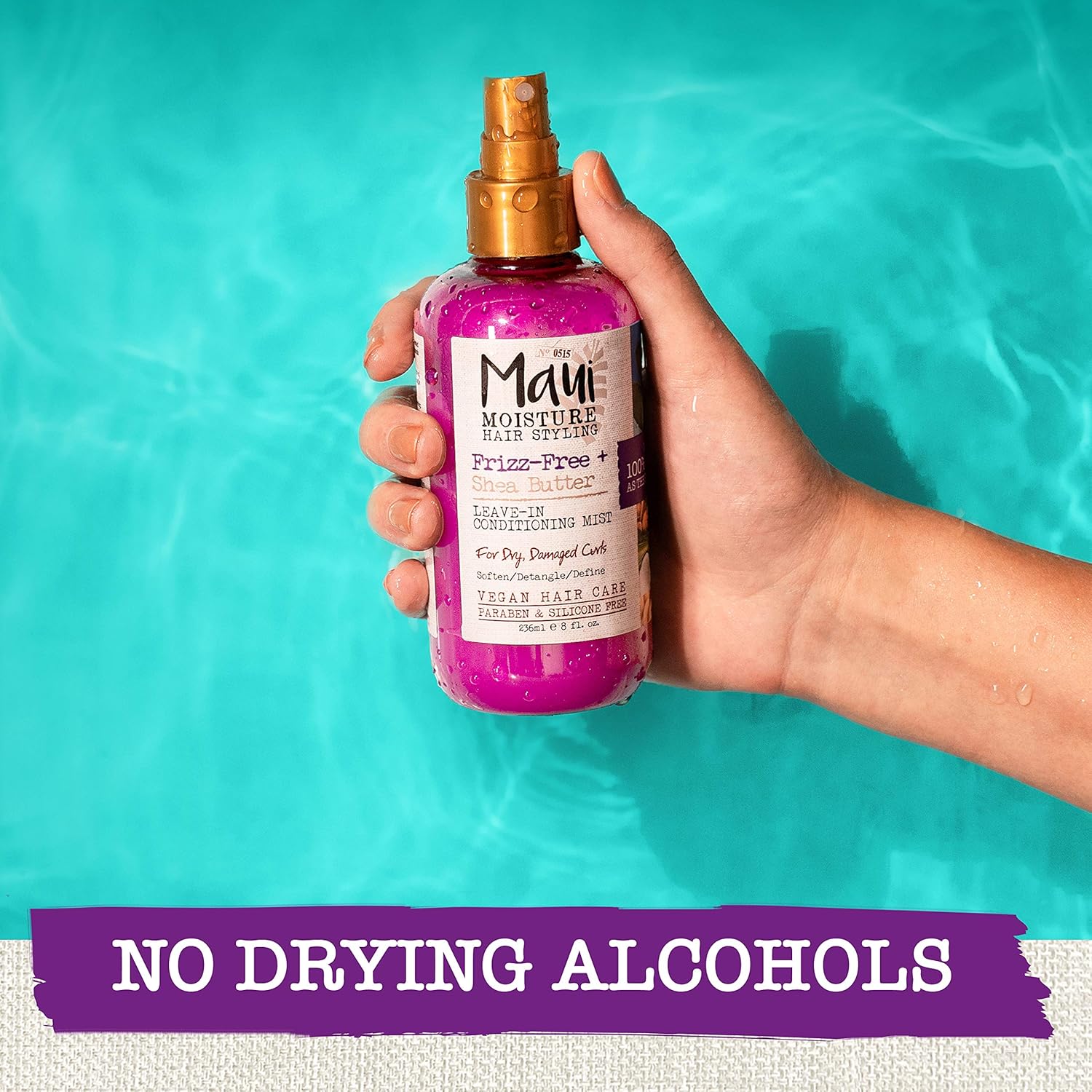 Maui Moisture Frizz-Free + Shea Butter Leave-in Conditioning Mist, Curly Hair Styling Spray to Soften, Detangle, & Define Dry, Damaged Curls & Waves, No Parabens or Silicone, 8 fl. oz