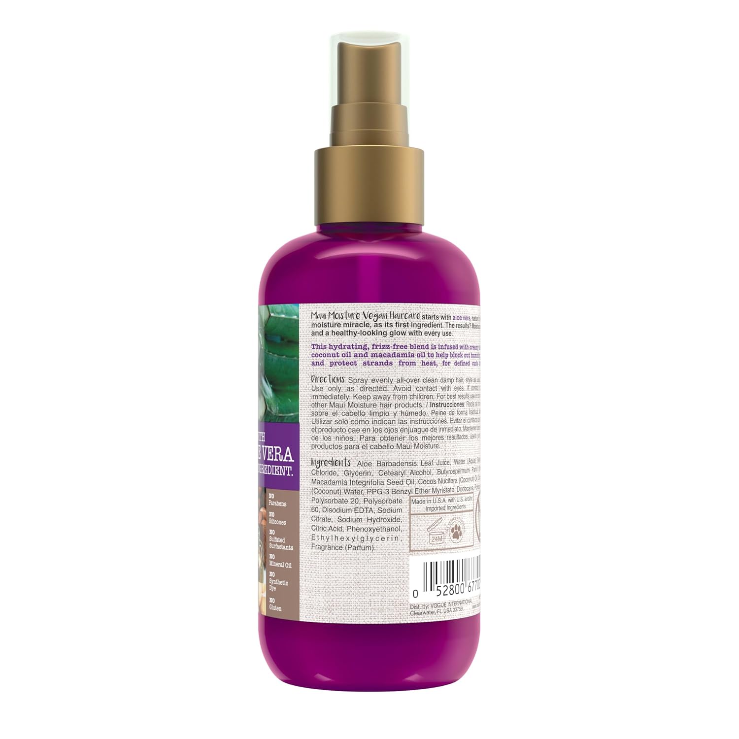 Maui Moisture Frizz-Free + Shea Butter Leave-in Conditioning Mist, Curly Hair Styling Spray to Soften, Detangle, & Define Dry, Damaged Curls & Waves, No Parabens or Silicone, 8 fl. oz