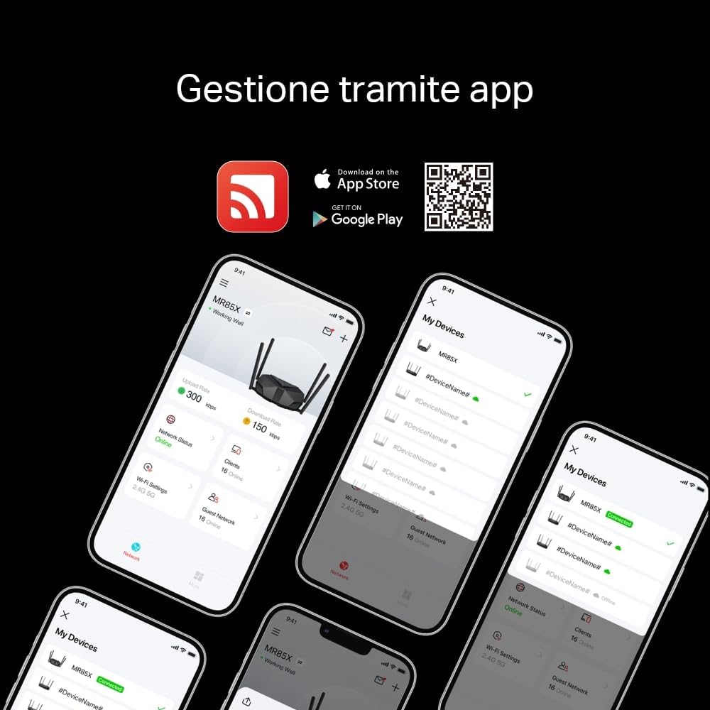 Mercusys TP-Link MR85X WiFi Router 6 AX3000Mbps Dual-Band, 2.5 Gbps WAN Port, 3 Gigabit LAN Ports, 4 Fixed Omnidirectional Antennas, WPA3, Access Point Mode, APP Control, Does Not Support xDSL AX3000 2.5 G