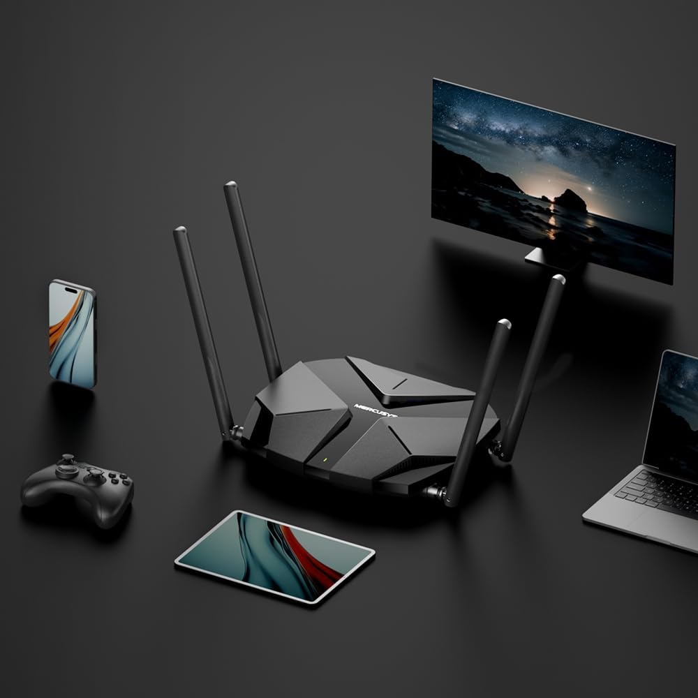 Mercusys TP-Link MR85X WiFi Router 6 AX3000Mbps Dual-Band, 2.5 Gbps WAN Port, 3 Gigabit LAN Ports, 4 Fixed Omnidirectional Antennas, WPA3, Access Point Mode, APP Control, Does Not Support xDSL AX3000 2.5 G