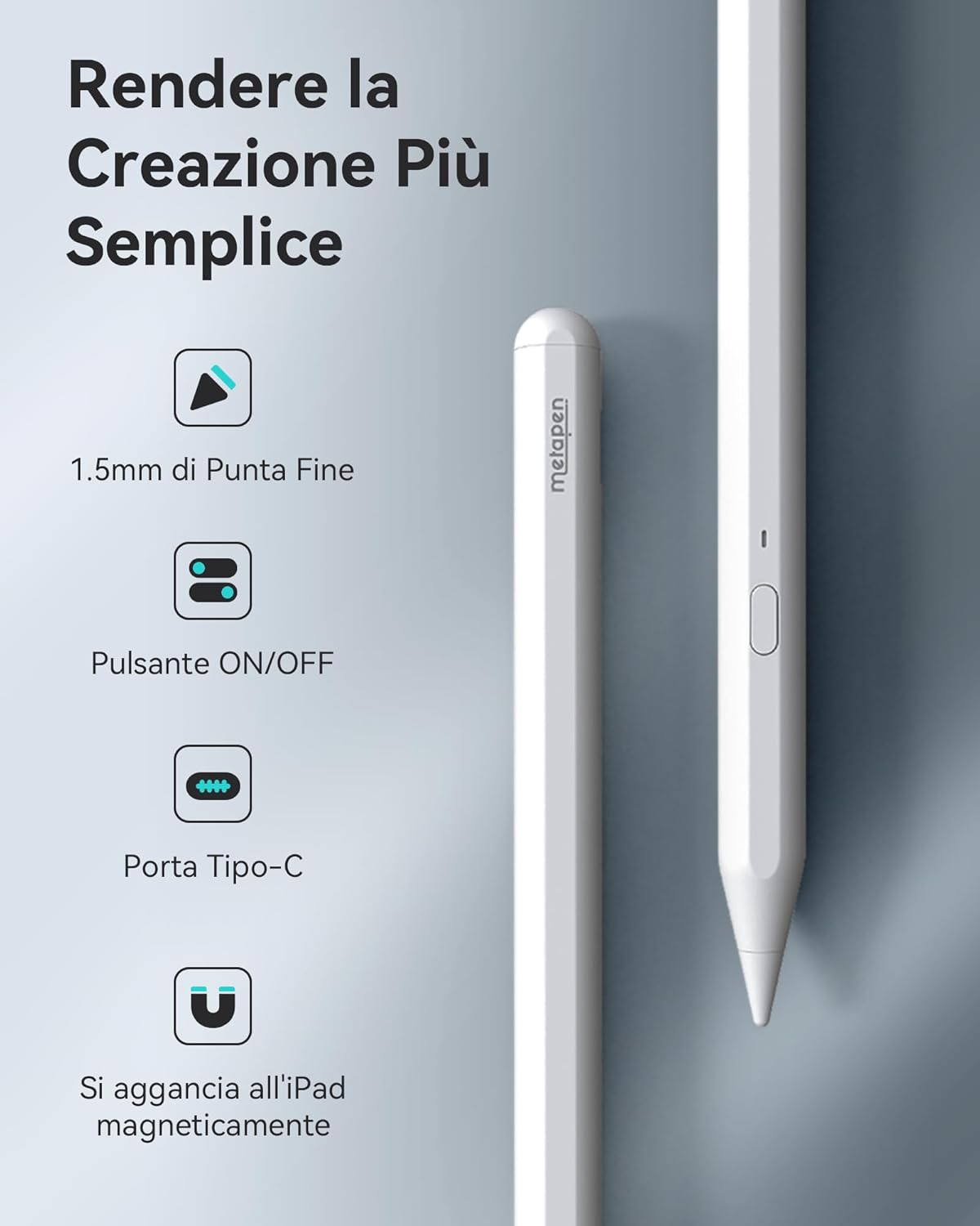 Metapen A11 Pen for Apple iPad 2018-2025, Pencil for iPad Compatible with iPad 11 A16/10/9/8/7, Air 5/4/3/M2/M3, Pro 12.9/11/13''M4, Mini 5/6, 2X Fast Charging & 0.1 mm Pixel Accuracy, Palm Rejection