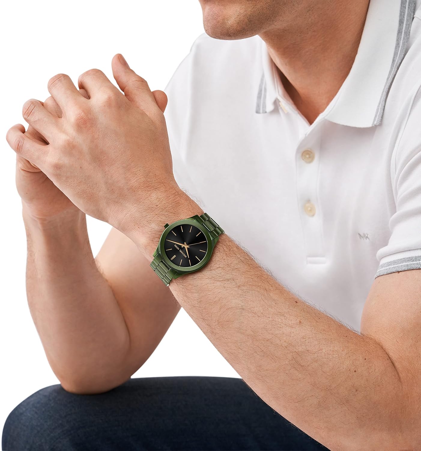 Michael Kors Oversized Slim Runway Men's Watch, Stainless Steel Watch for Men Green/black dial