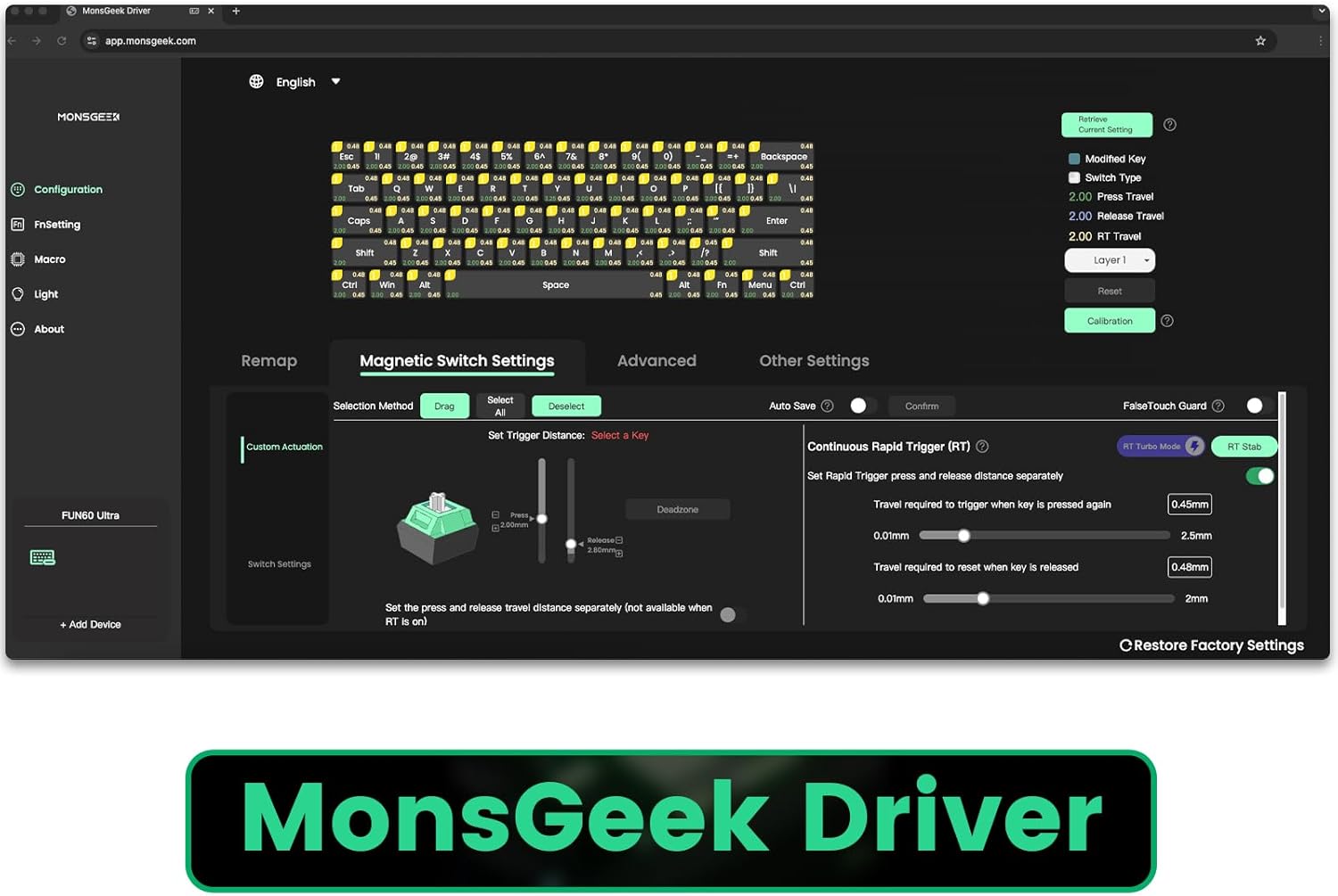 MONSGEEK FUN60 Ultra MagMech Wired Keyboard - Black CNC Aluminum (MagMech) Brilliant Black