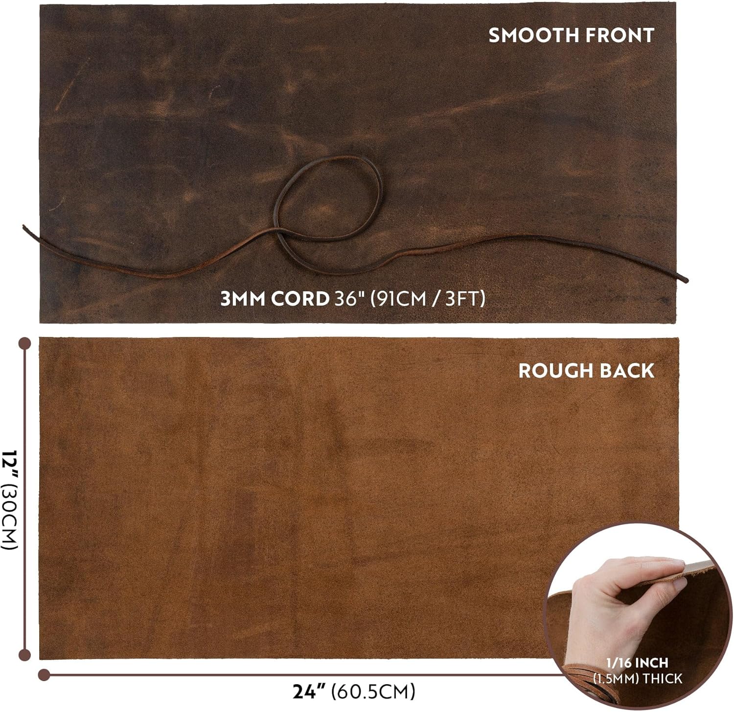 MOONSTER® Genuine Buffalo Leather Scraps for Crafts - for Earrings, Wallets and DIY - Full Grain - for Creative Hobbies - Light Brown (1 Sheet + Leather Cord) Pale Brown 24x12 inches