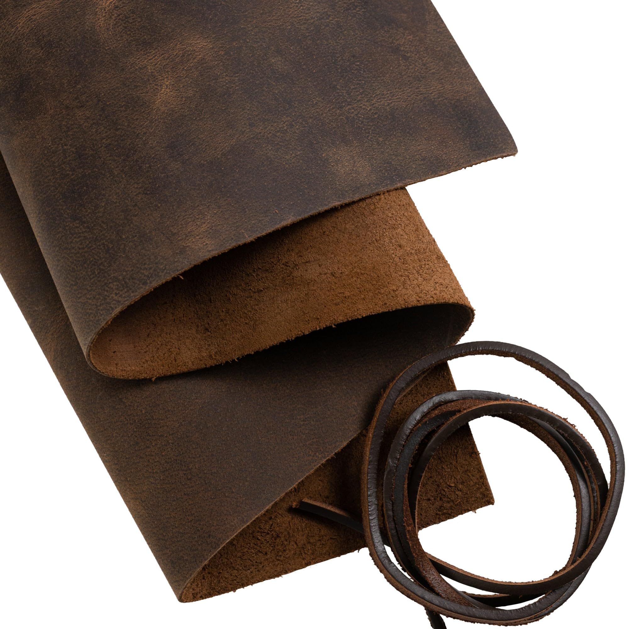 MOONSTER® Genuine Buffalo Leather Scraps for Crafts - for Earrings, Wallets and DIY - Full Grain - for Creative Hobbies - Light Brown (1 Sheet + Leather Cord) Pale Brown 24x12 inches