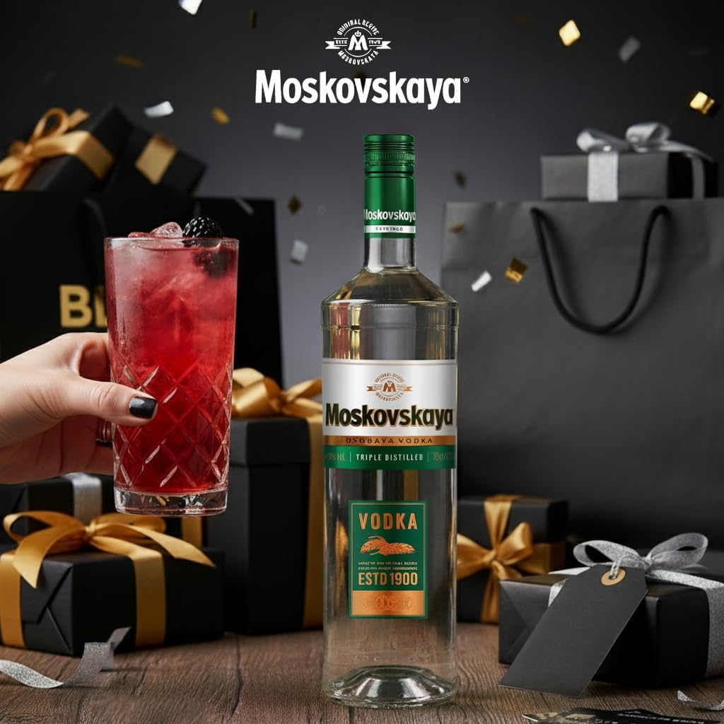 Moskovskaya Premium Vodka - Distilled with natural ingredients - Ideal for cocktails, shots or on the rocks - Produced in Riga, Latvia - 38% Vol - 70cl (700ml / 0.7L)