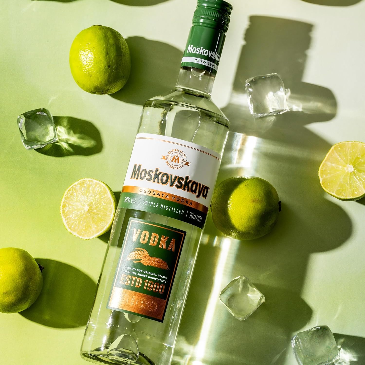 Moskovskaya Premium Vodka - Distilled with natural ingredients - Ideal for cocktails, shots or on the rocks - Produced in Riga, Latvia - 38% Vol - 70cl (700ml / 0.7L)