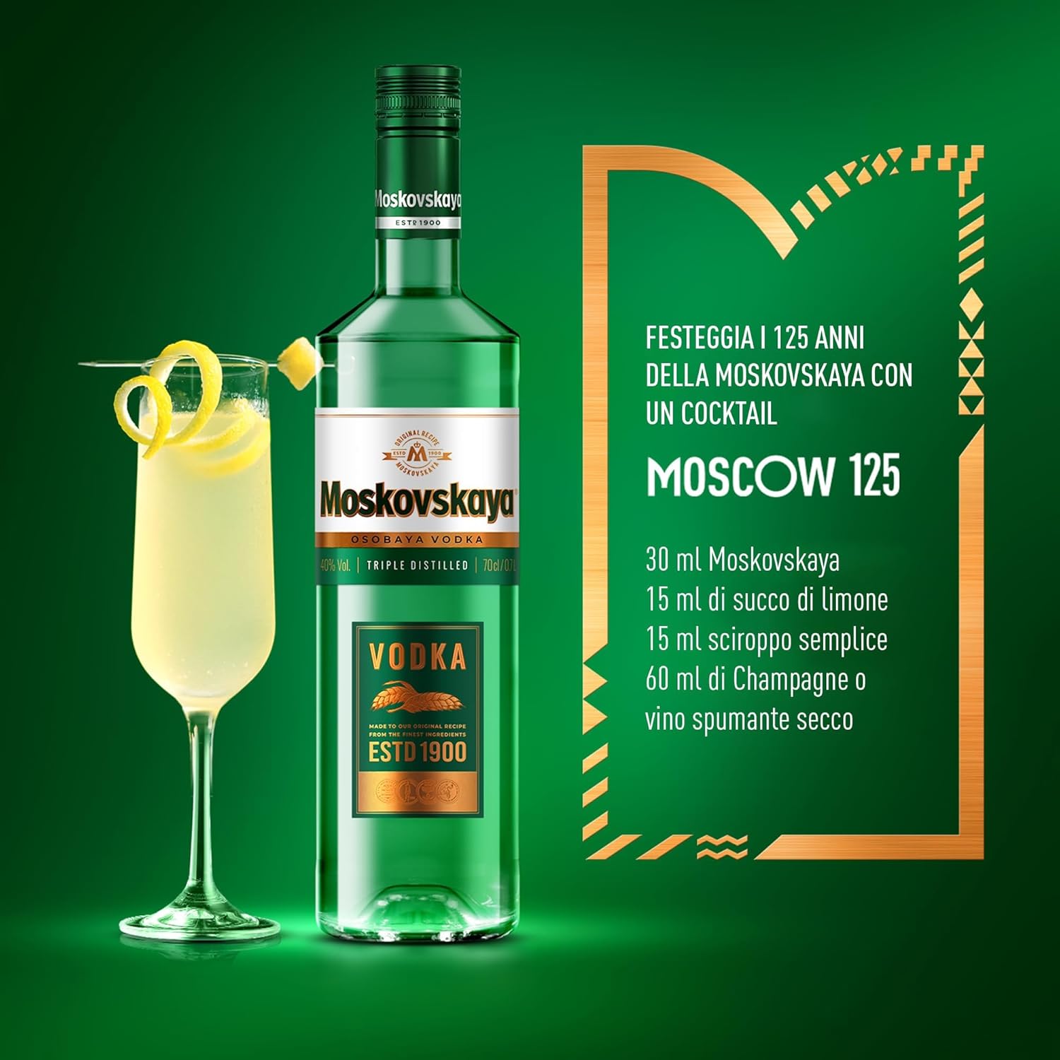 Moskovskaya Premium Vodka - Distilled with natural ingredients - Ideal for cocktails, shots or on the rocks - Produced in Riga, Latvia - 38% Vol - 70cl (700ml / 0.7L)