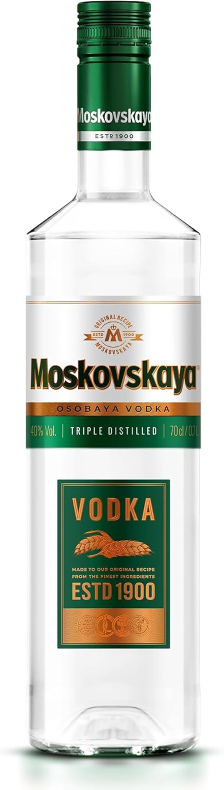 Moskovskaya Premium Vodka - Distilled with natural ingredients - Ideal for cocktails, shots or on the rocks - Produced in Riga, Latvia - 38% Vol - 70cl (700ml / 0.7L)