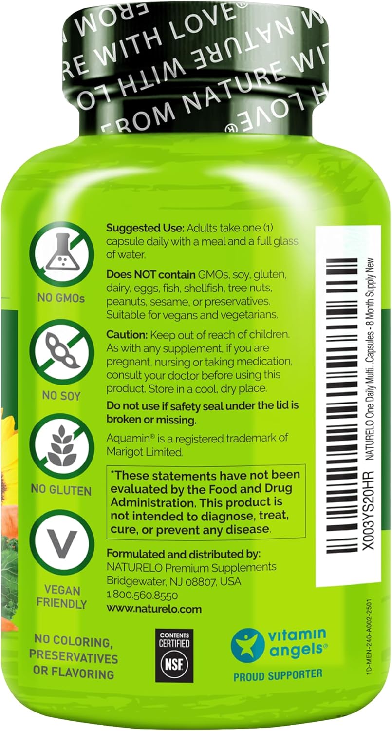 NATURELO Mens Multivitamins - One Daily Multivitamin for Men with Vitamins, Minerals & Organic Whole Foods, Boost Energy & Health, Non-GMO, 240 Vegetarian Capsules 240 Count (Pack of 1)