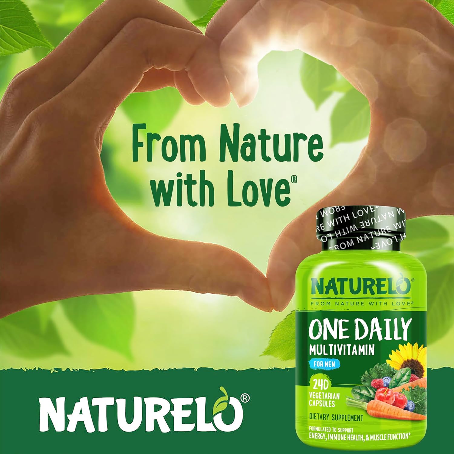 NATURELO Mens Multivitamins - One Daily Multivitamin for Men with Vitamins, Minerals & Organic Whole Foods, Boost Energy & Health, Non-GMO, 240 Vegetarian Capsules 240 Count (Pack of 1)