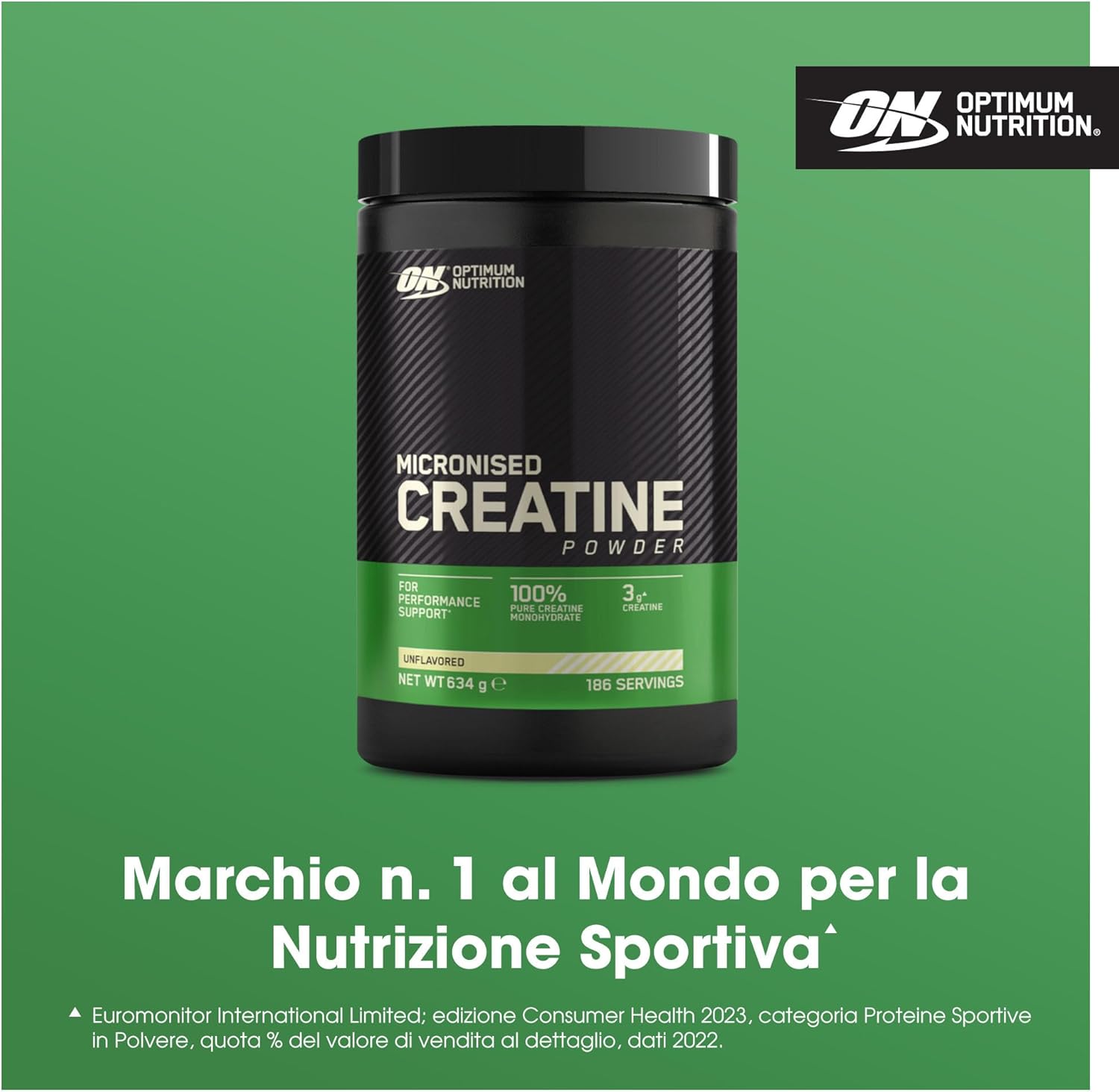 Optimum Nutrition Micronized Creatine Powder, Flavorless, 634g, 186 Servings 634 g